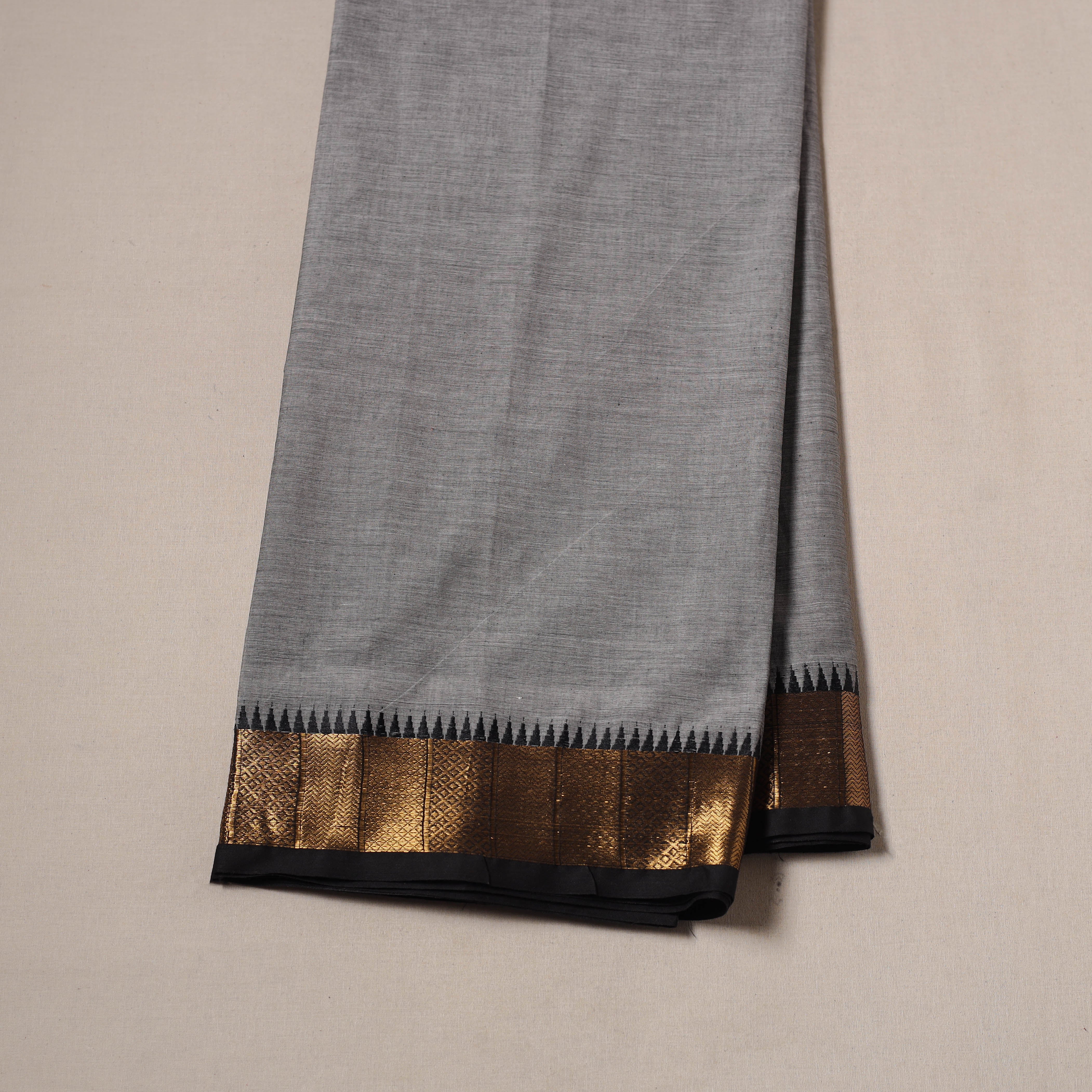 Grey - Kanchipuram Cotton Fabric with Zari Border 17 - Image 2