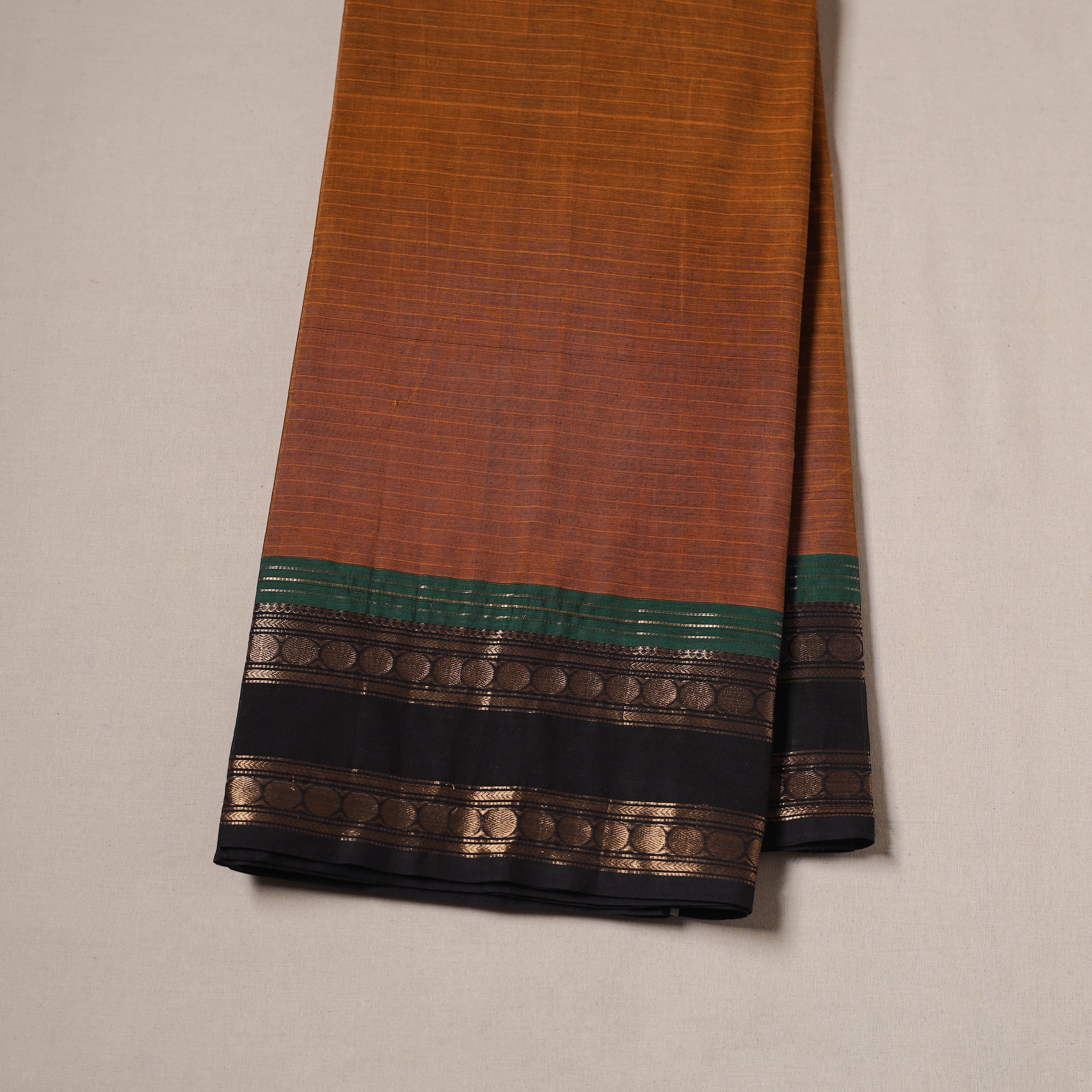 Brown - Kanchipuram Cotton Fabric with Zari Border 20 - Image 2