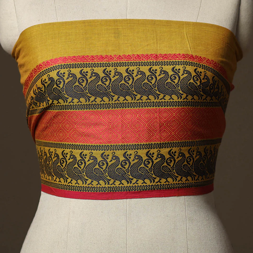 Yellow - Kanchipuram Weave Cotton Blouse Piece 75 - Image 2