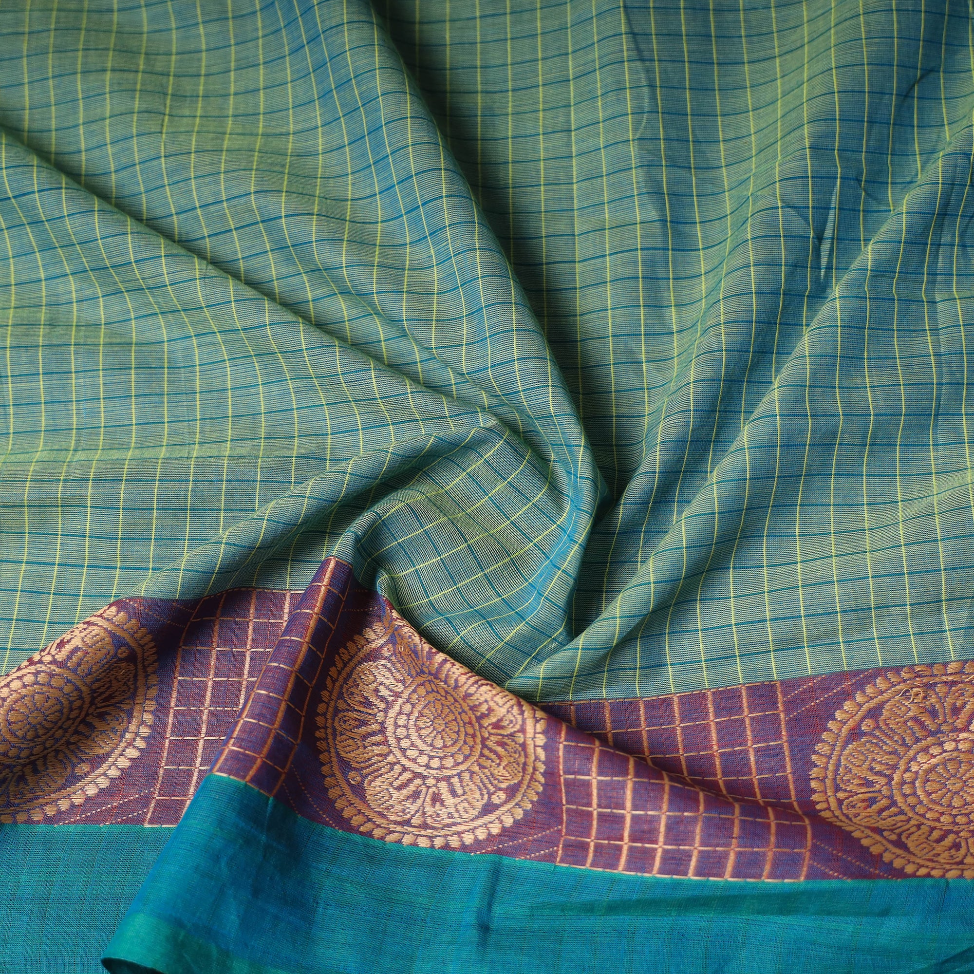 Green - Kanchipuram Weave Cotton Blouse Piece 76 - Image 3