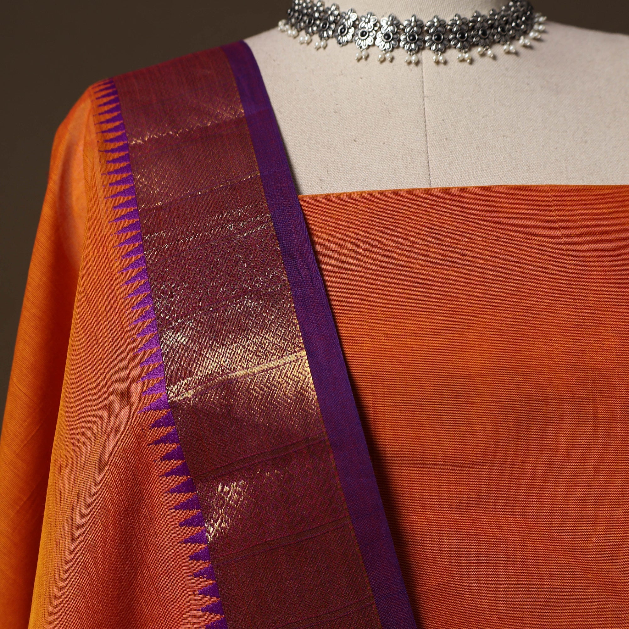 Orange - Kandangi Chettinad Cotton 2pc Unstitched Dress Material 11 - Image 3