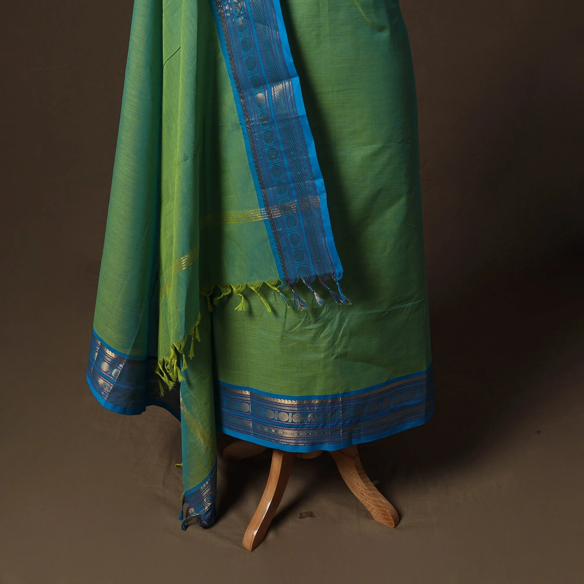 Green - Kandangi Chettinad Cotton 2pc Unstitched Dress Material 12 - Image 4