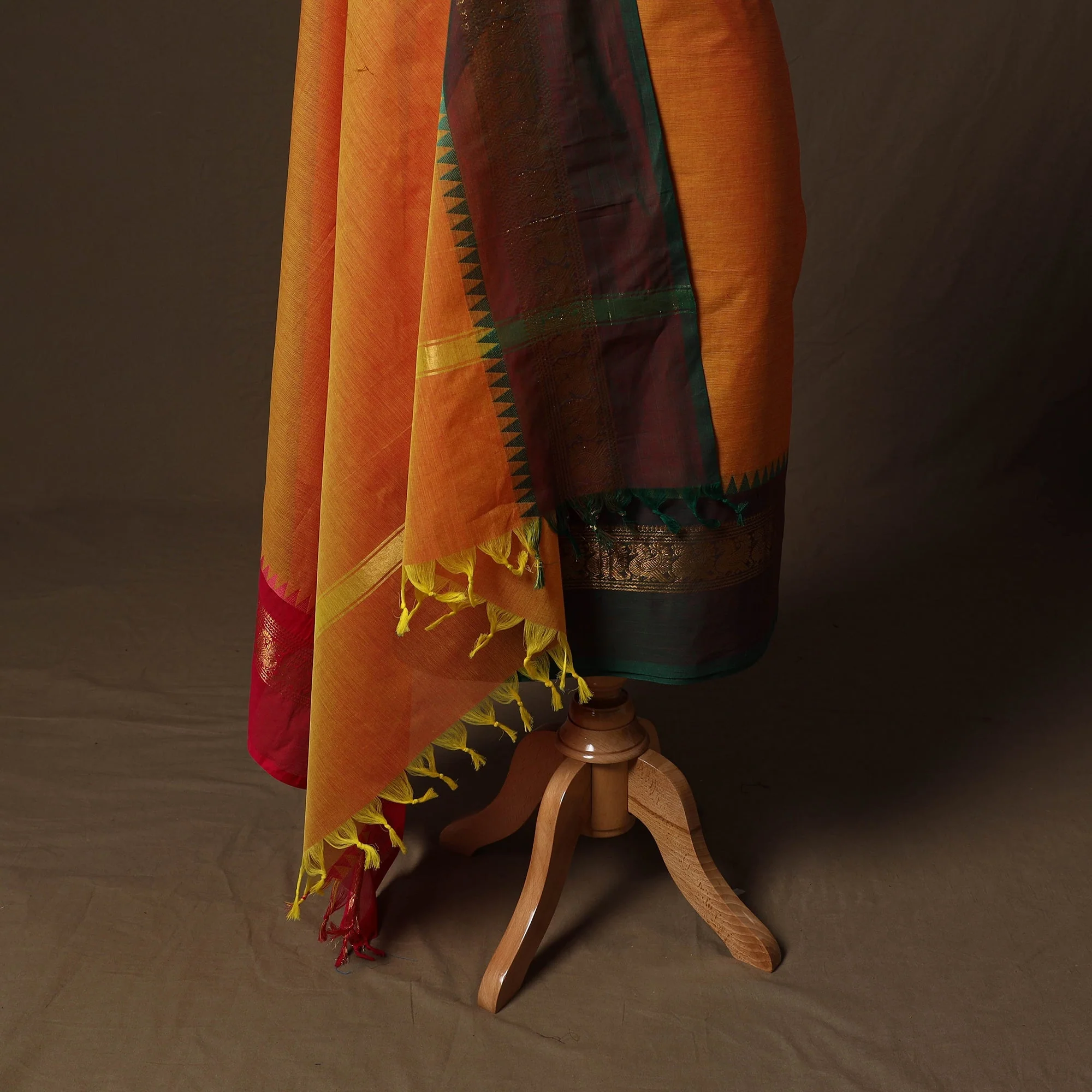 Orange - Kandangi Chettinad Cotton 2pc Unstitched Dress Material 18 - Image 4
