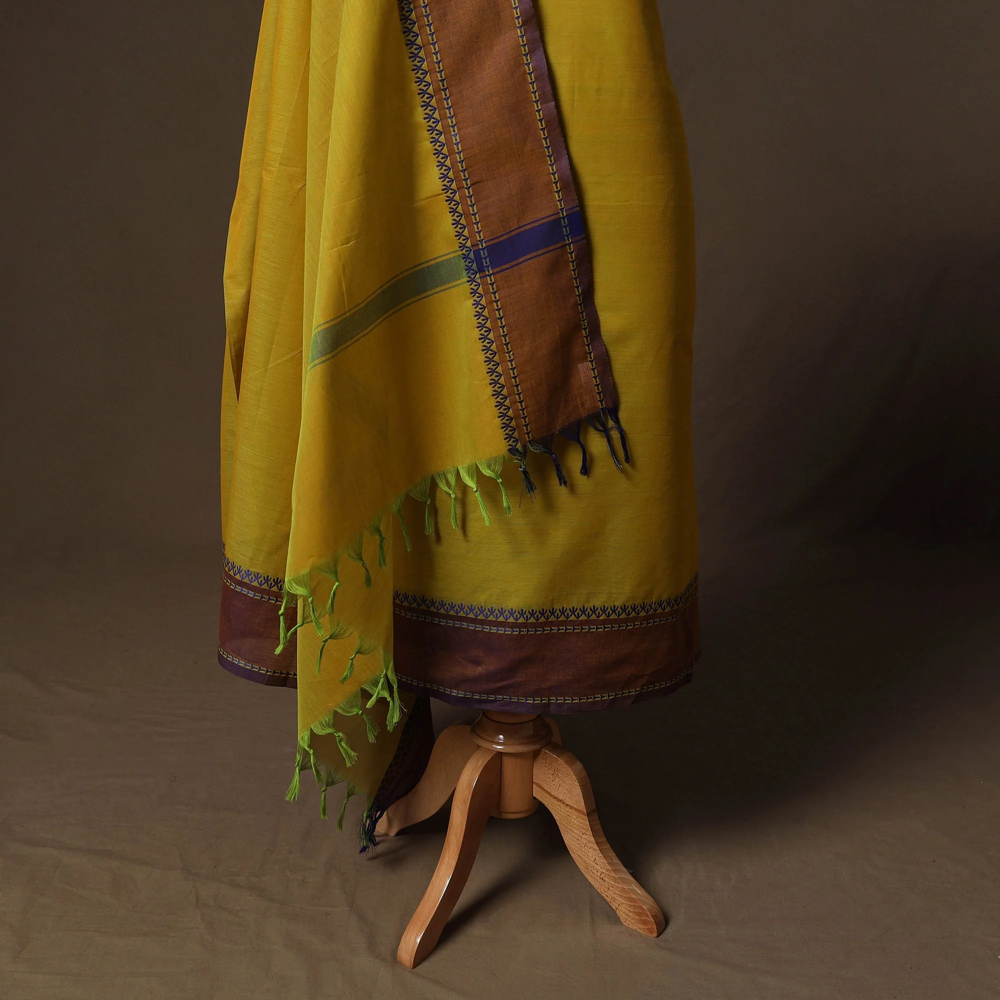 Yellow - Kandangi Chettinad Cotton 2pc Unstitched Dress Material Kurta Set 23 - Image 4