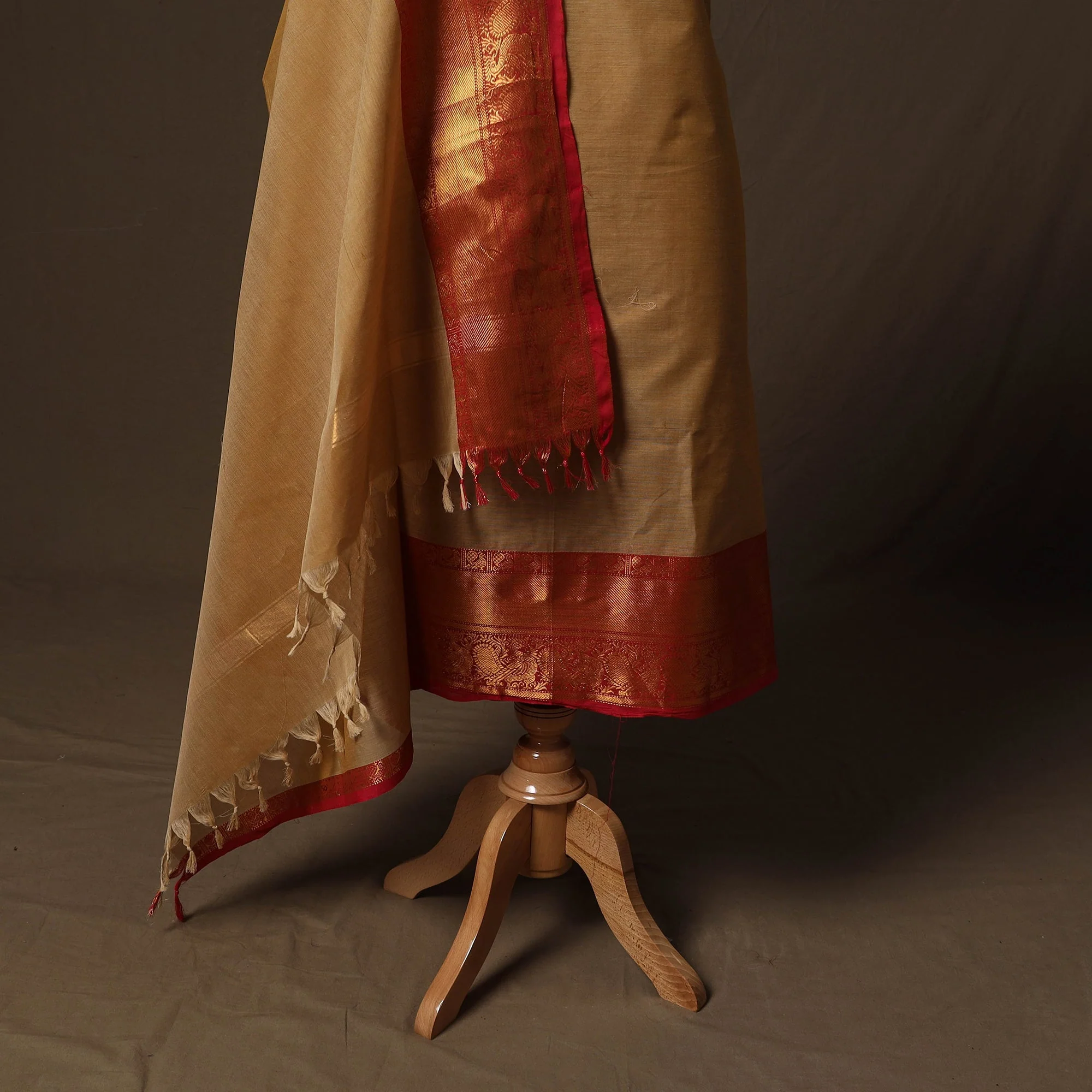 Brown - Kandangi Chettinad Cotton 2pc Unstitched Dress Material 25 - Image 4