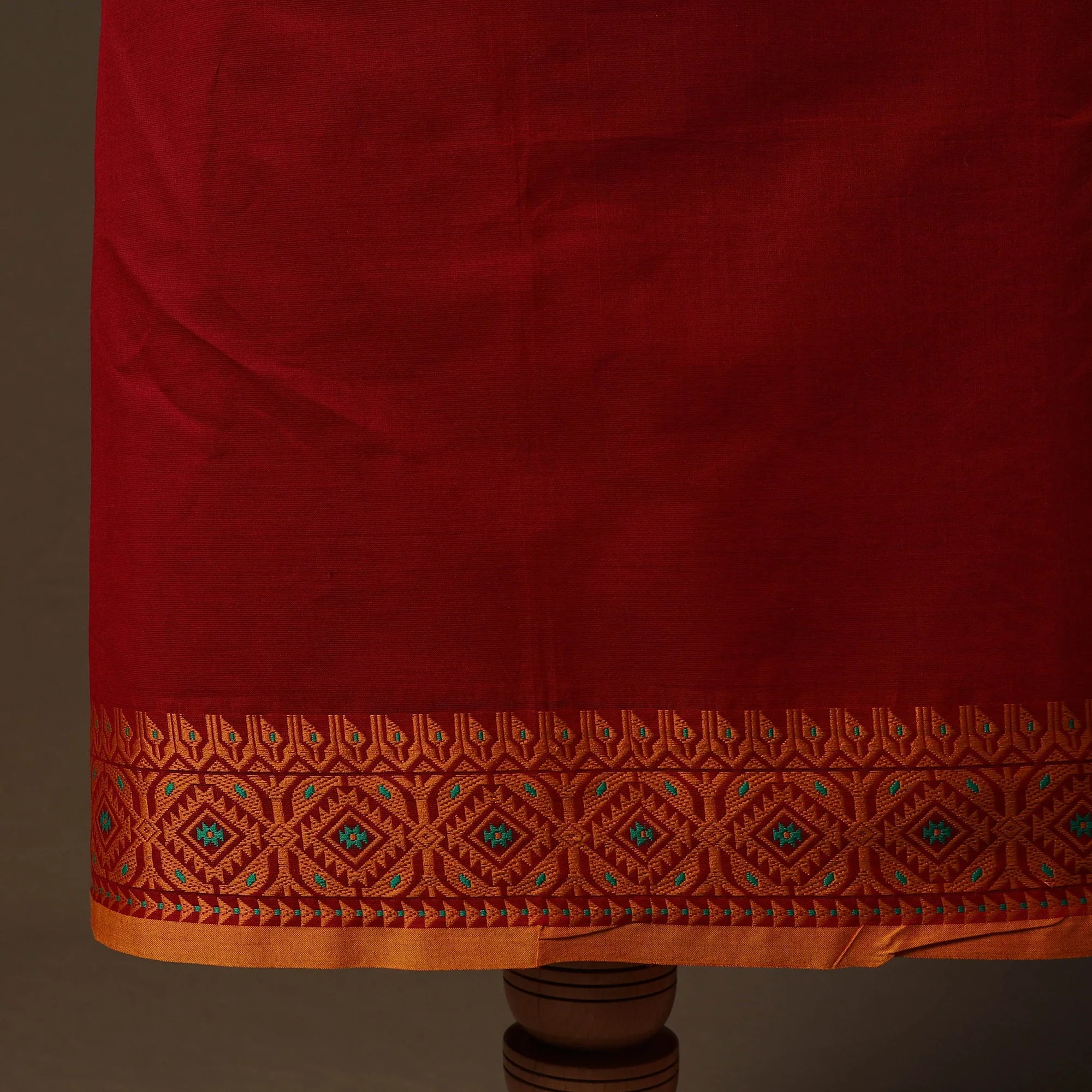 Red - Kandangi Chettinad Cotton 2pc Unstitched Dress Material Kurta Set 31 - Image 5