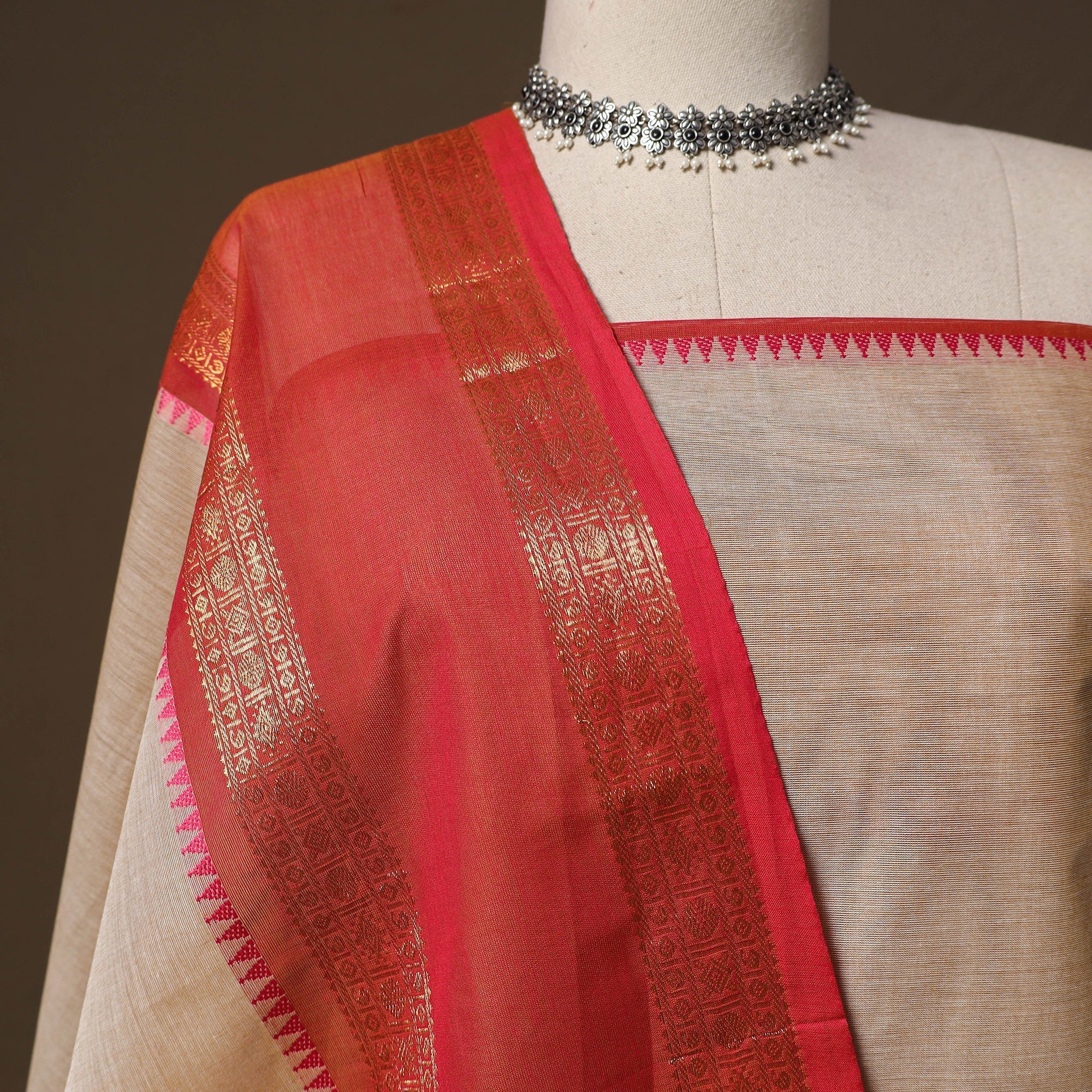 Beige - Kandangi Chettinad Cotton 2pc Unstitched Dress Material 35 - Image 3