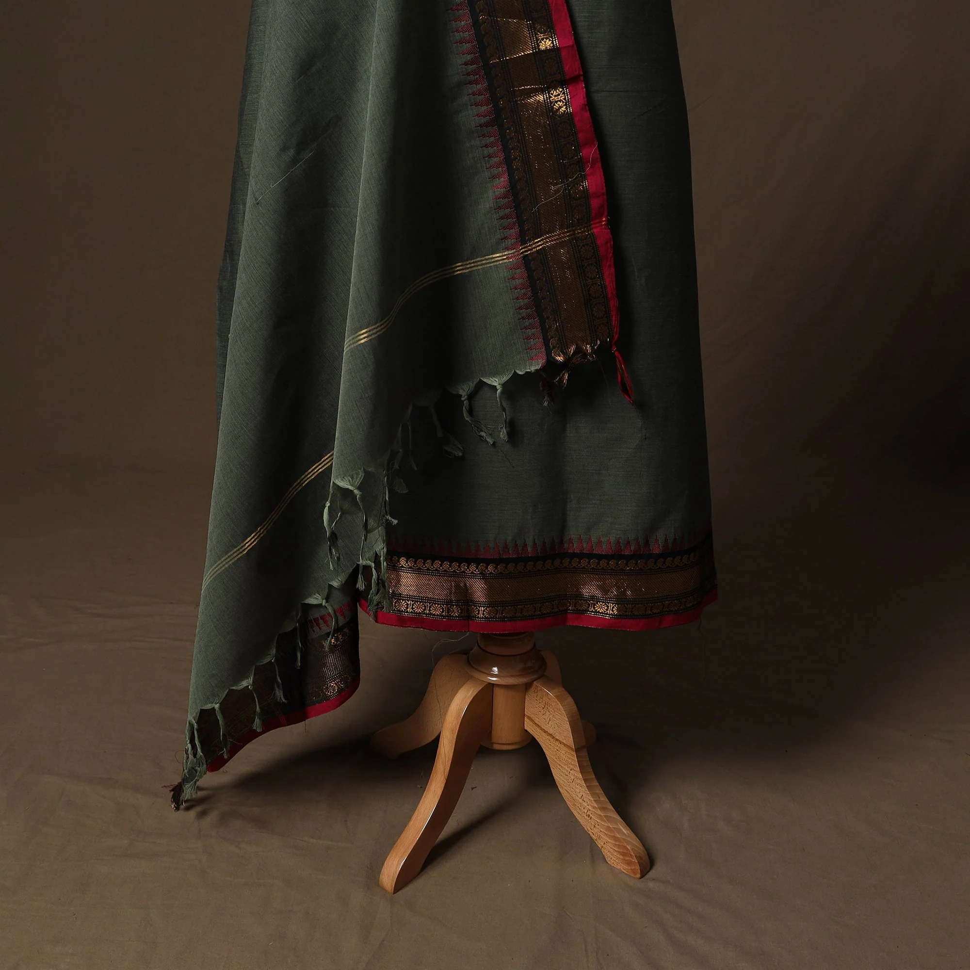 Green - Kandangi Chettinad Cotton 2pc Unstitched Dress Material 39 - Image 4