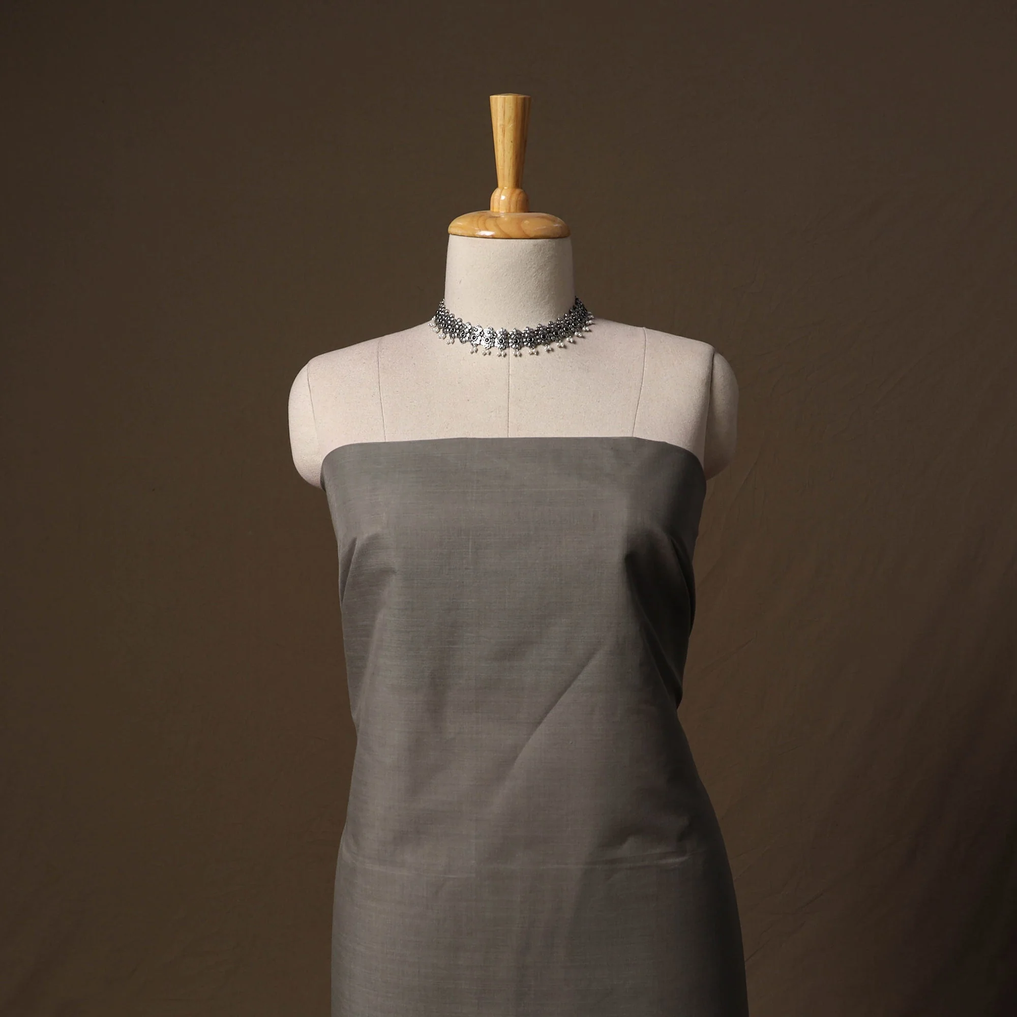 Grey - Kandangi Chettinad Cotton 2pc Unstitched Dress Material 40 - Image 2