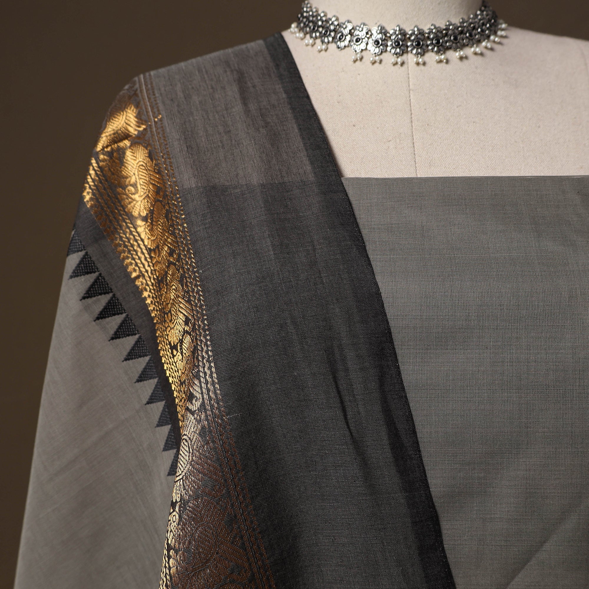 Grey - Kandangi Chettinad Cotton 2pc Unstitched Dress Material 40 - Image 3