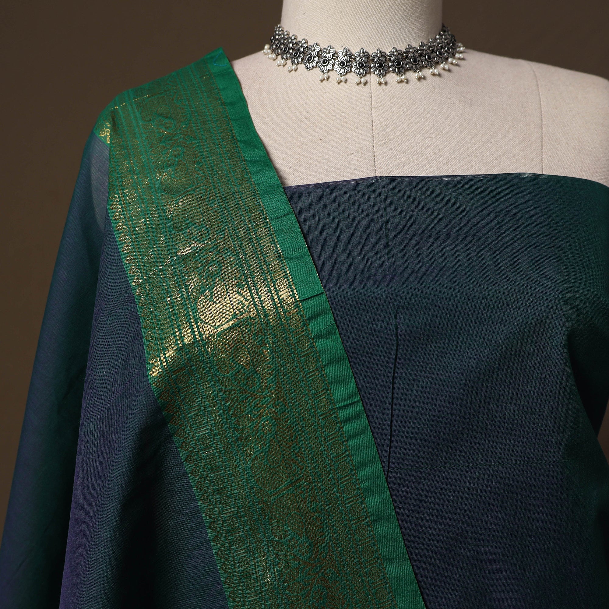 Green - Kandangi Chettinad Cotton 2pc Unstitched Dress Material 44 - Image 3