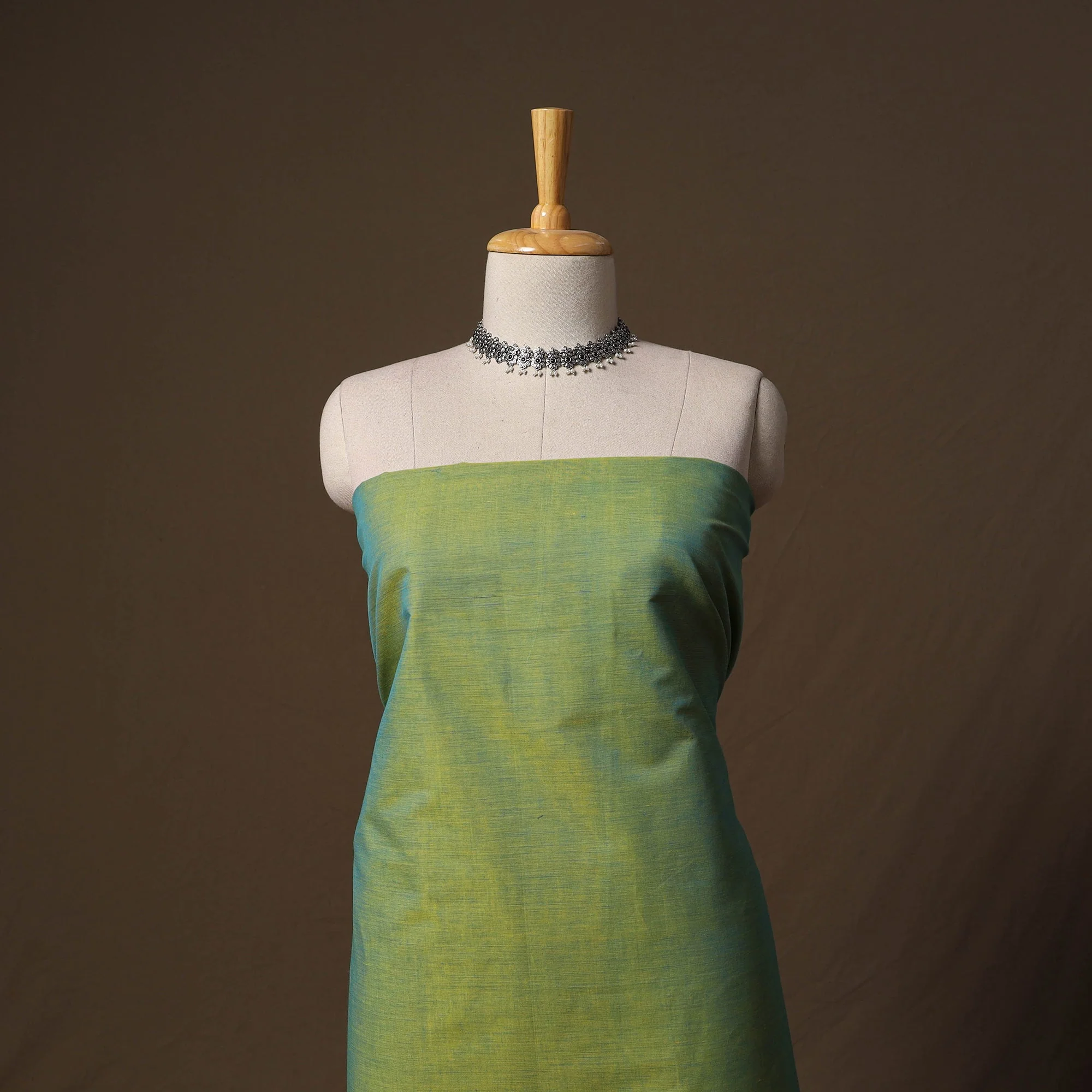 Green - Kandangi Chettinad Cotton 2pc Unstitched Dress Material Kurta Set 45 - Image 2