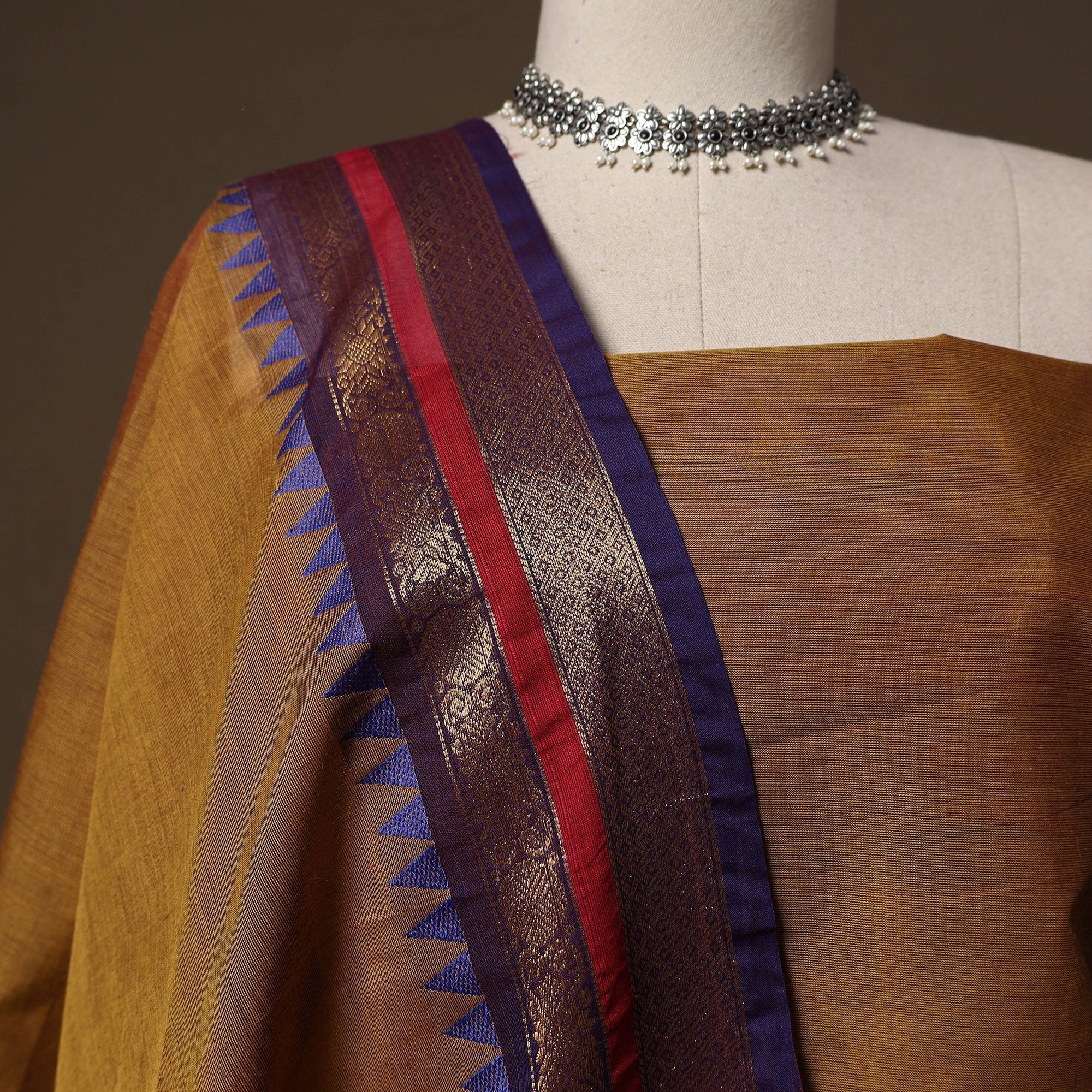 Brown - Kandangi Chettinad Cotton 2pc Unstitched Dress Material 49 - Image 3
