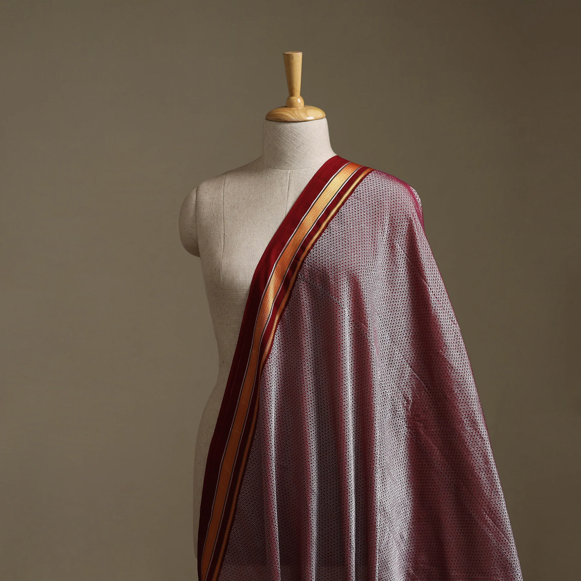 Maroon - Karnataka Weave Cotton Khun Fabric 06