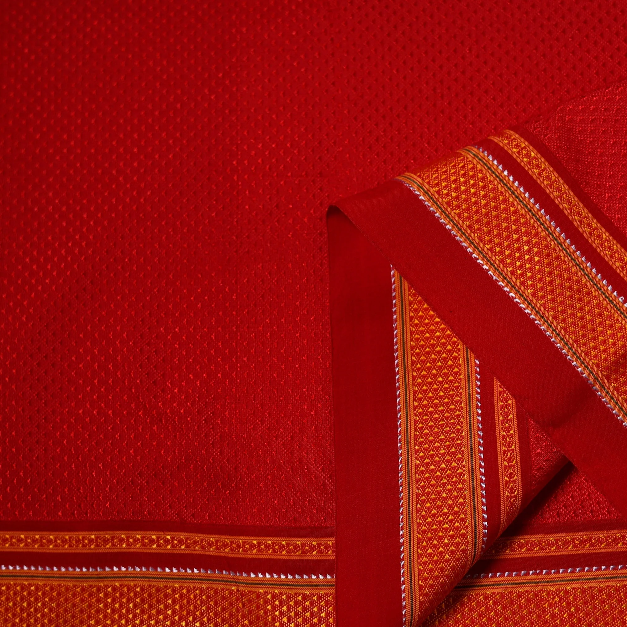 Red - Karnataka Weave Cotton Khun Fabric 10 - Image 3