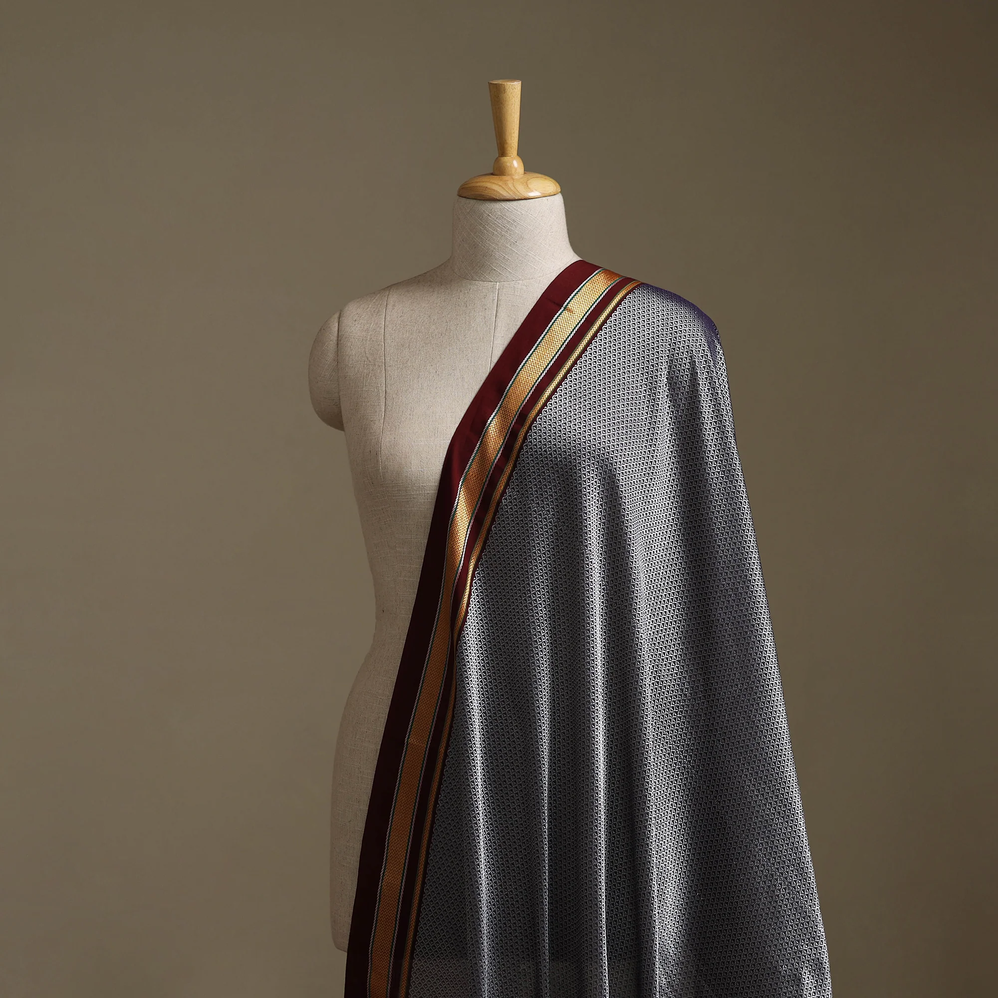 Grey - Karnataka Weave Cotton Khun Fabric 10