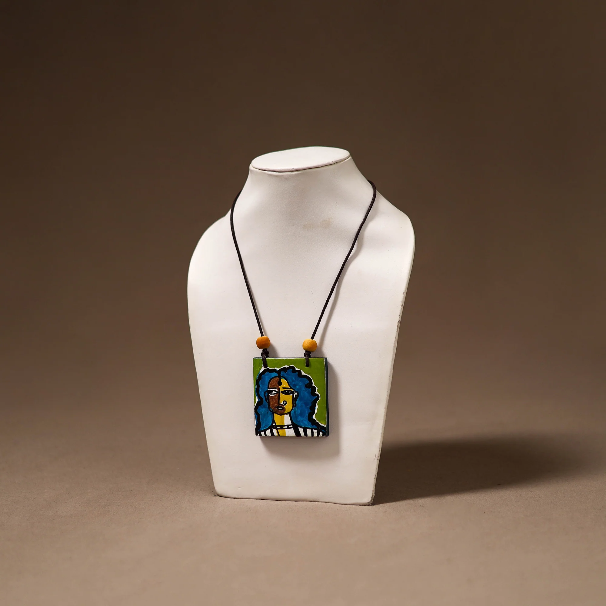 Kerala Mural Handpainted Bamboo Necklace 178