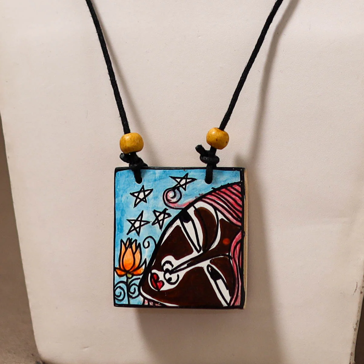 Kerala Mural Handpainted Bamboo Necklace 192 - Image 2