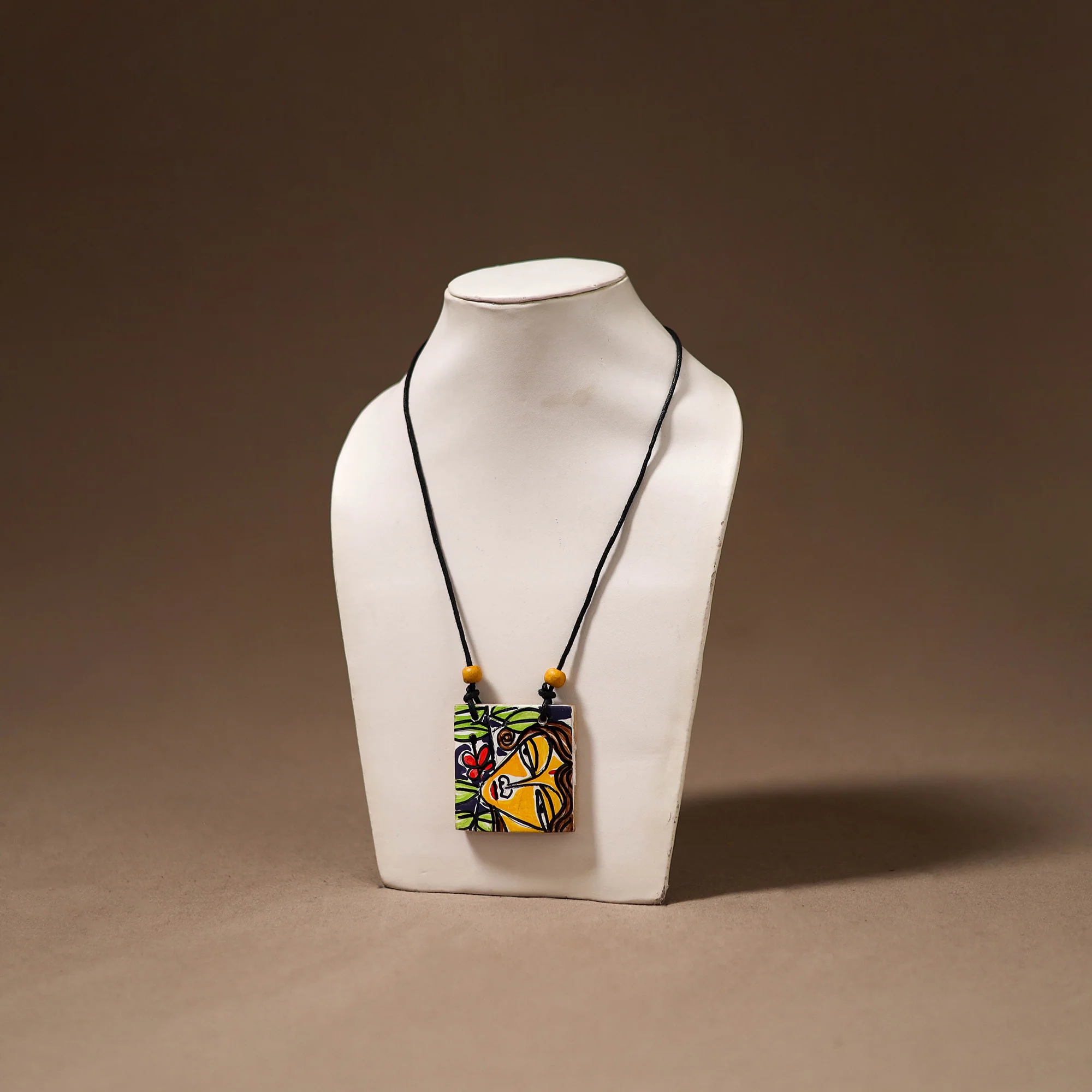 Kerala Mural Handpainted Bamboo Necklace 209