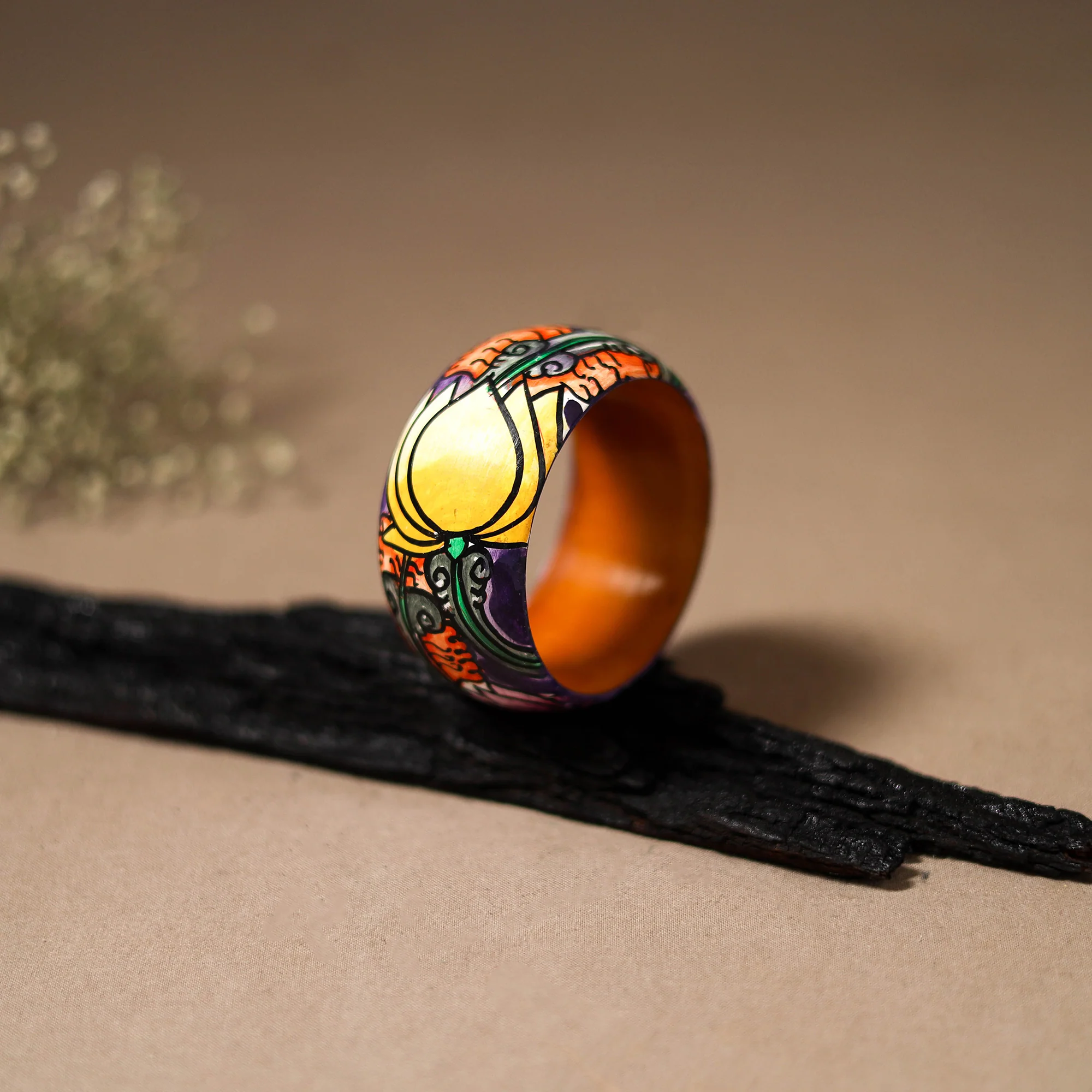 Kerala Mural Handpainted Wooden Bangle (Size - 2-8) 87 - Image 2