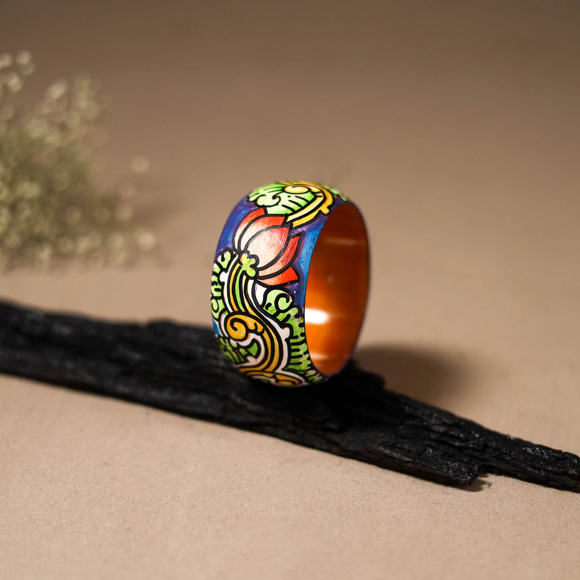 Kerala Mural Handpainted Wooden Bangle (Size - 2-8) 95 - Image 2