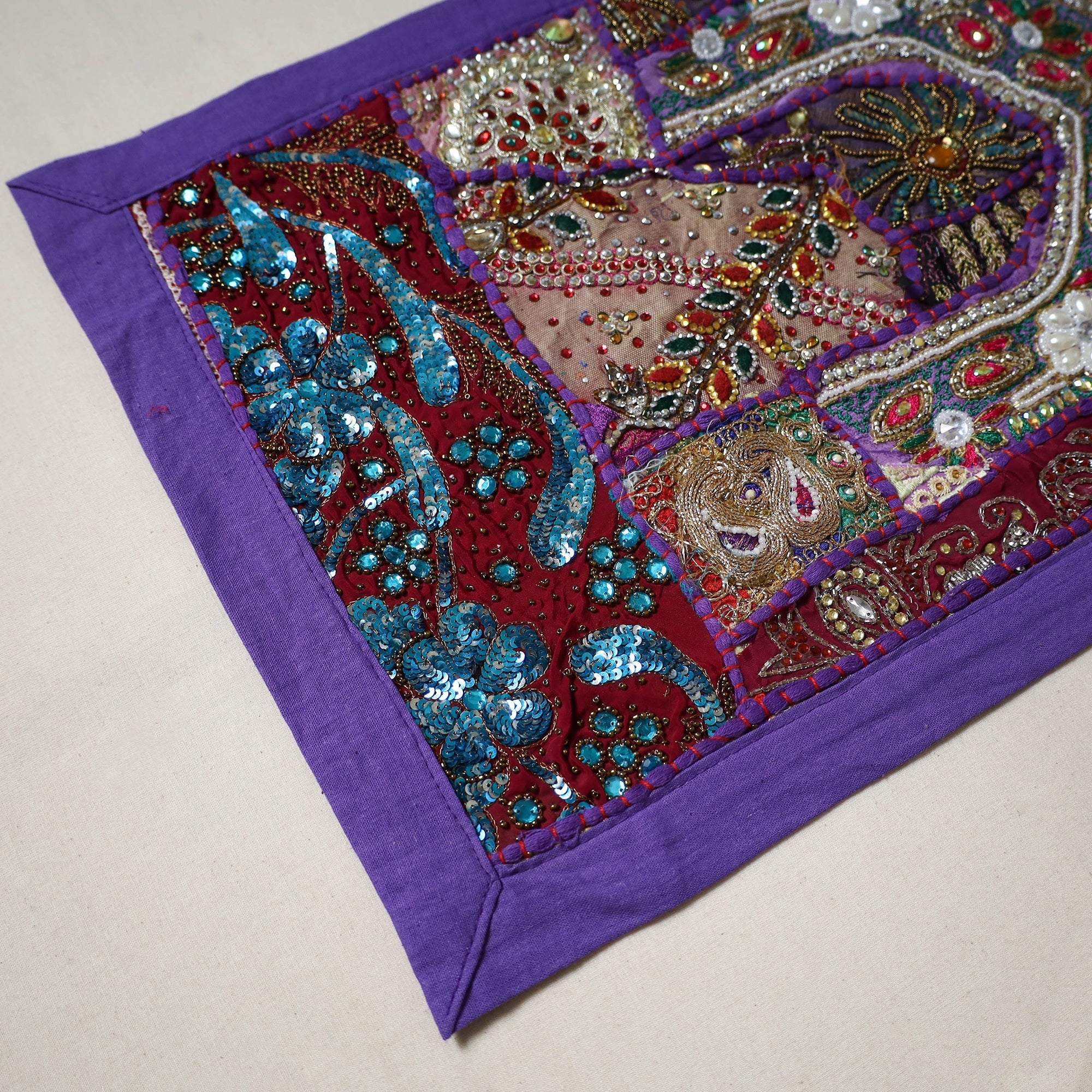 Purple - Khambadiya Patchwork Beadwork Table Runner (60 x 16 in) 08 - Image 2