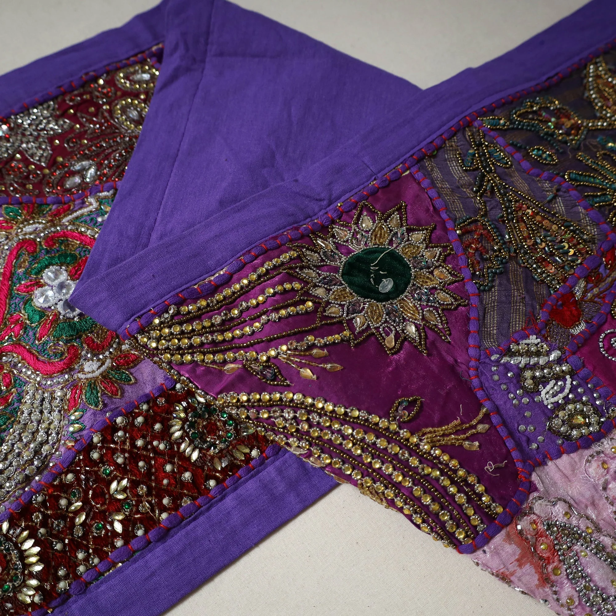 Purple - Khambadiya Patchwork Beadwork Table Runner (60 x 16 in) 08 - Image 3
