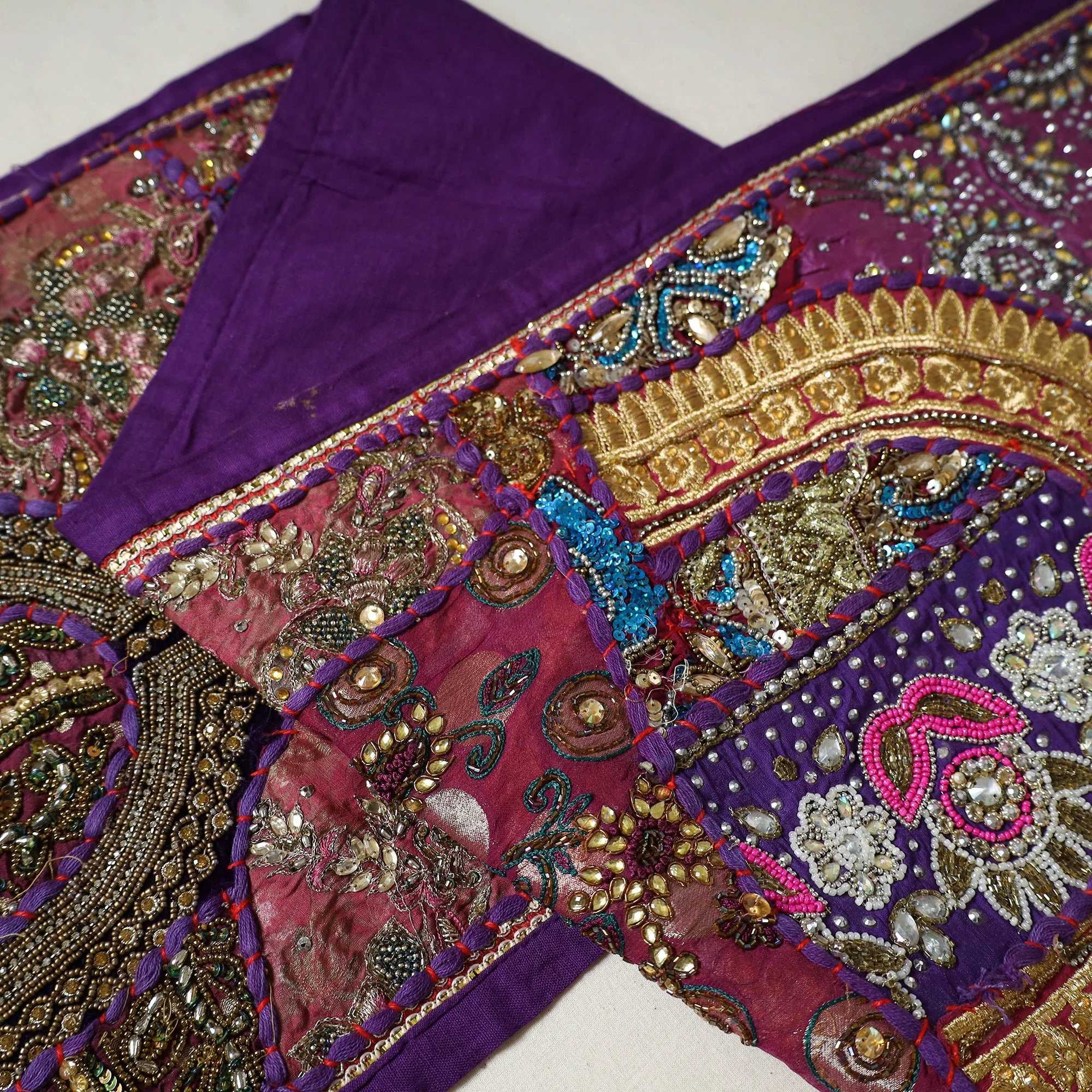 Purple - Khambadiya Patchwork Beadwork Table Runner (60 x 16 in) 10 - Image 3