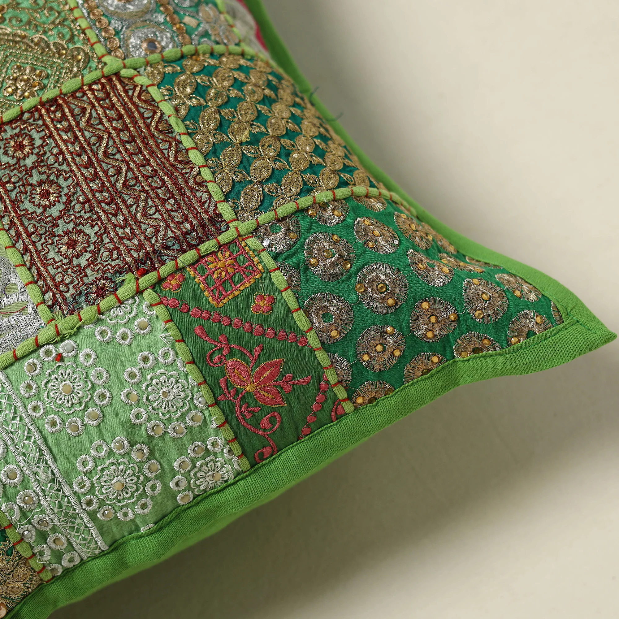 Khambadiya Patchwork Hand Embroidered Cushion Cover 06 - Image 2