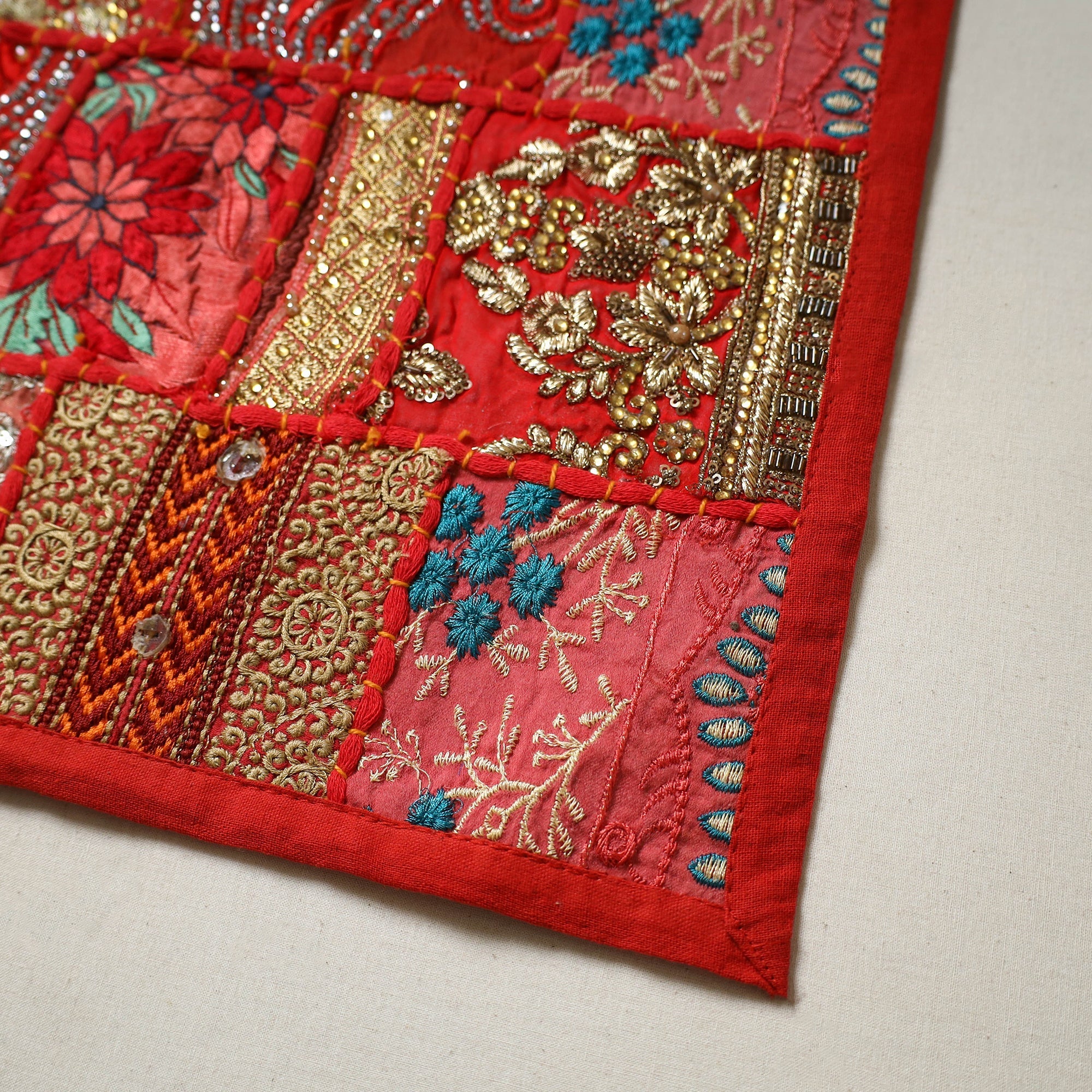 Red - Khambadiya Patchwork Table Mat (12 x 18 in) 12 - Image 2