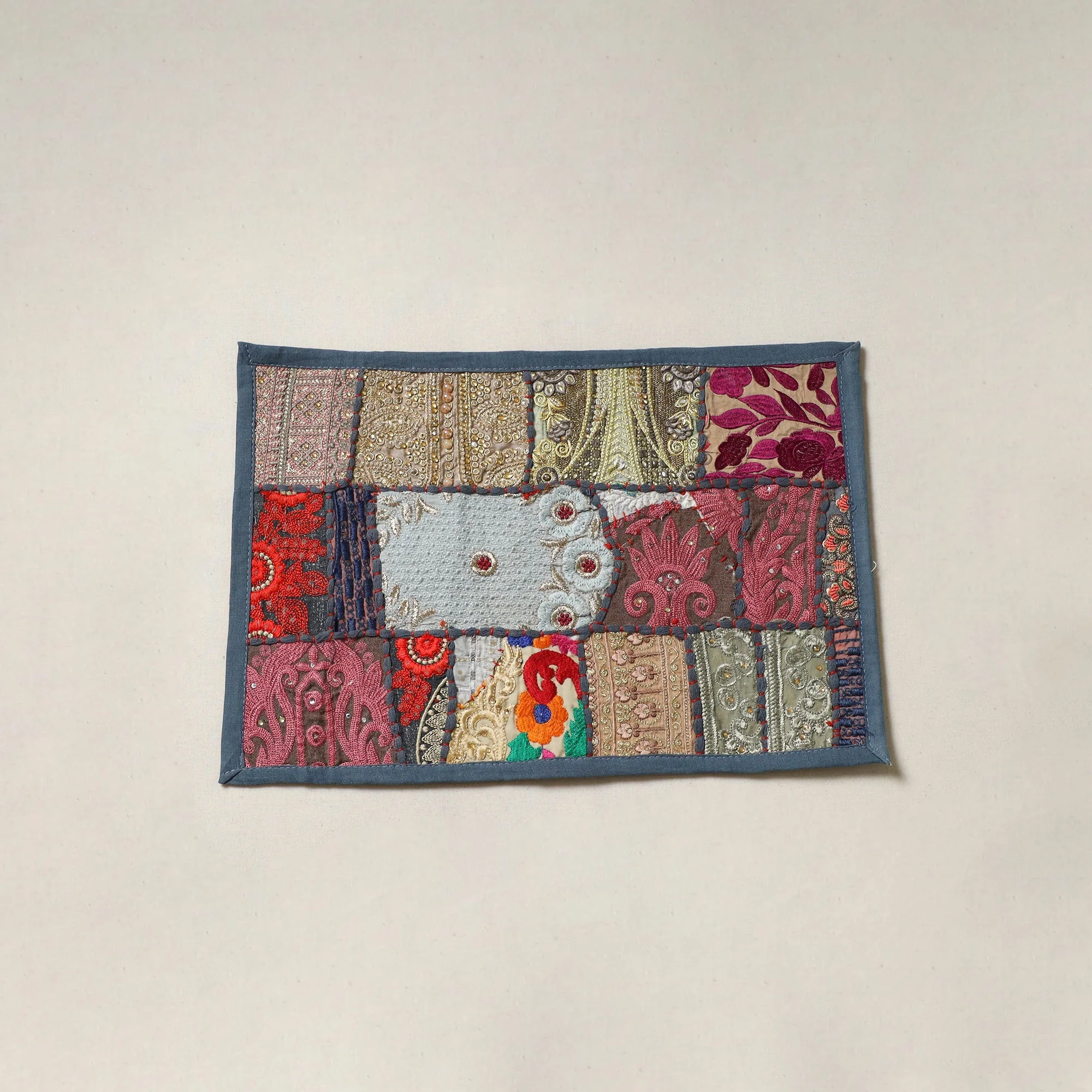 Grey - Khambadiya Patchwork Table Mat (12 x 18 in) 13