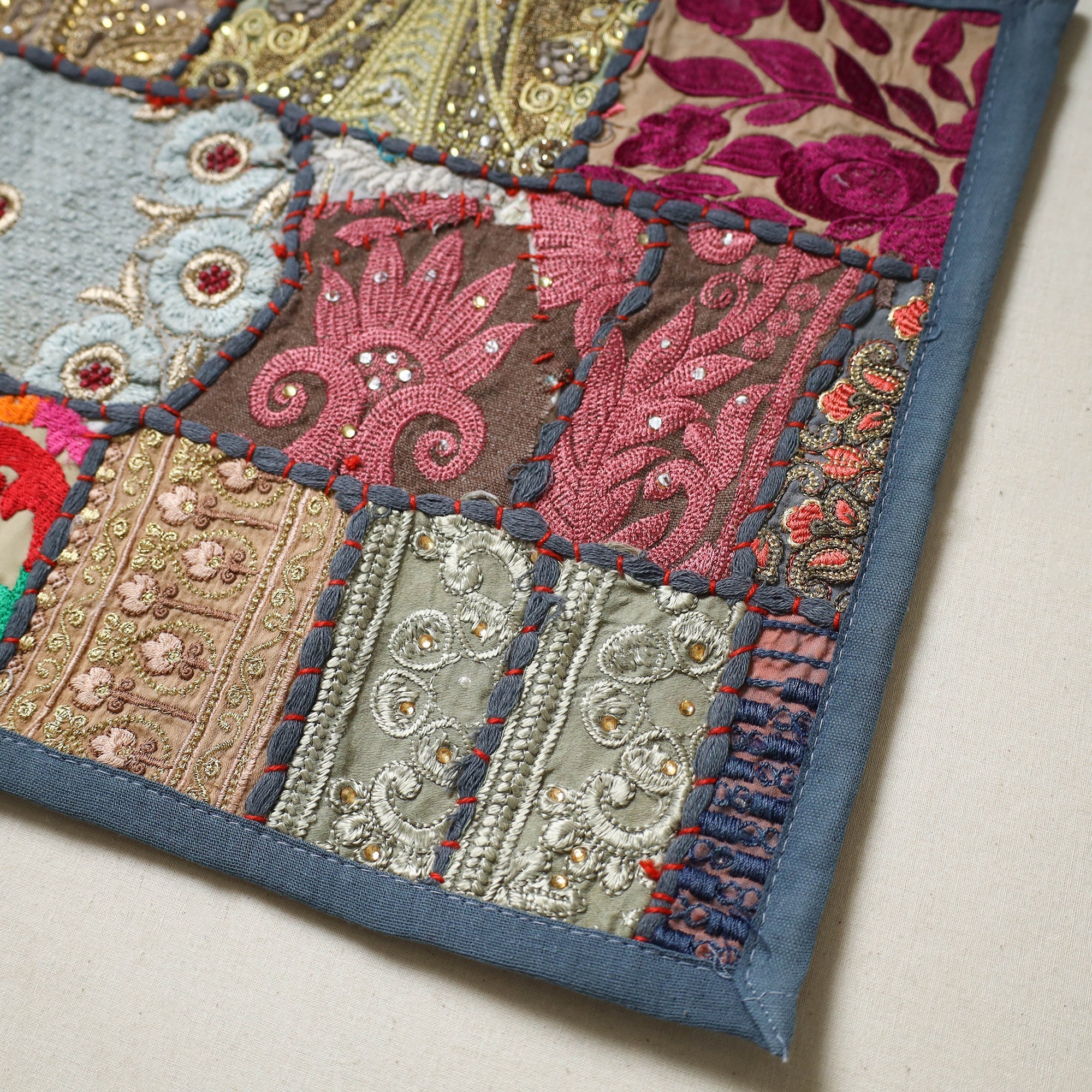 Grey - Khambadiya Patchwork Table Mat (12 x 18 in) 13 - Image 2