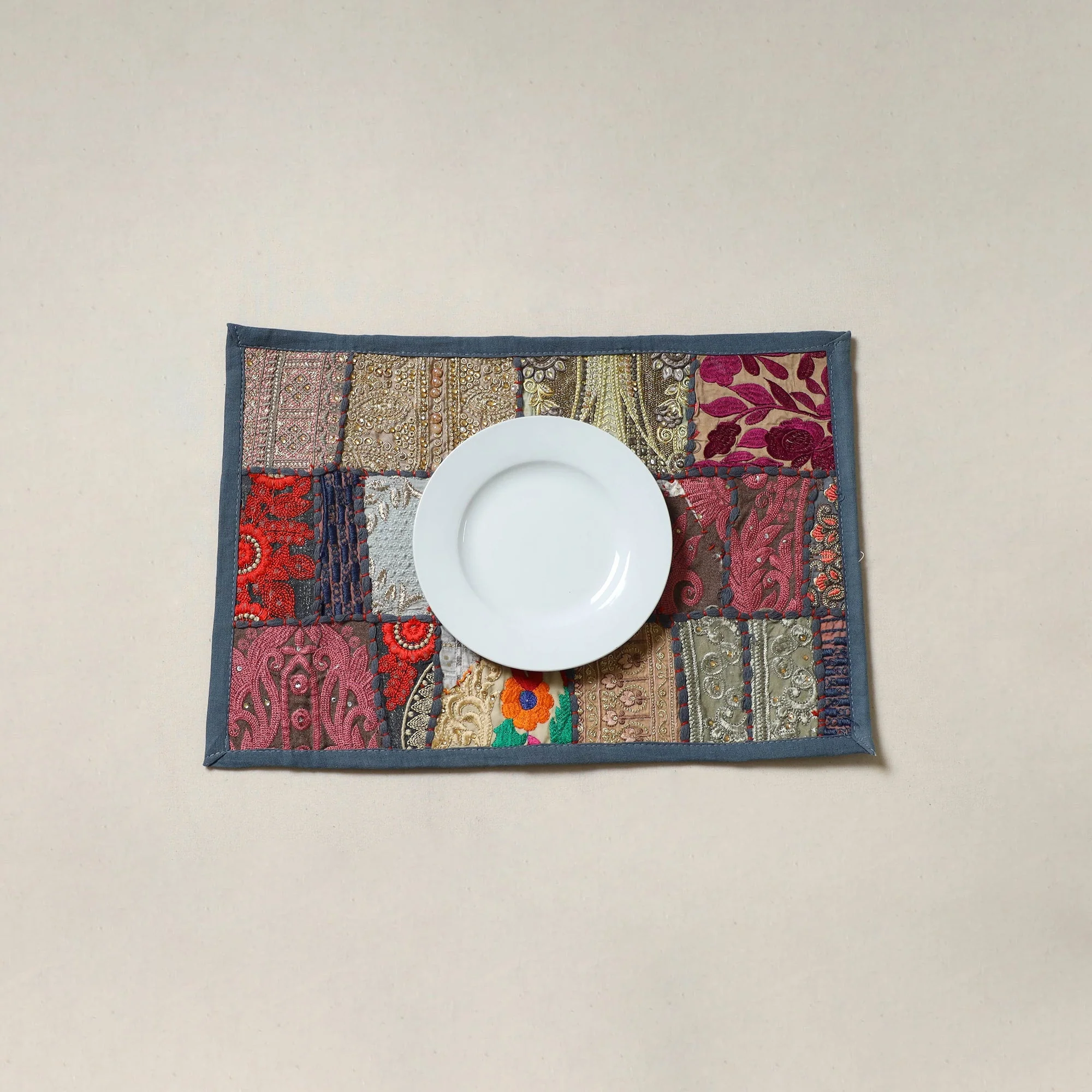 Grey - Khambadiya Patchwork Table Mat (12 x 18 in) 13 - Image 3