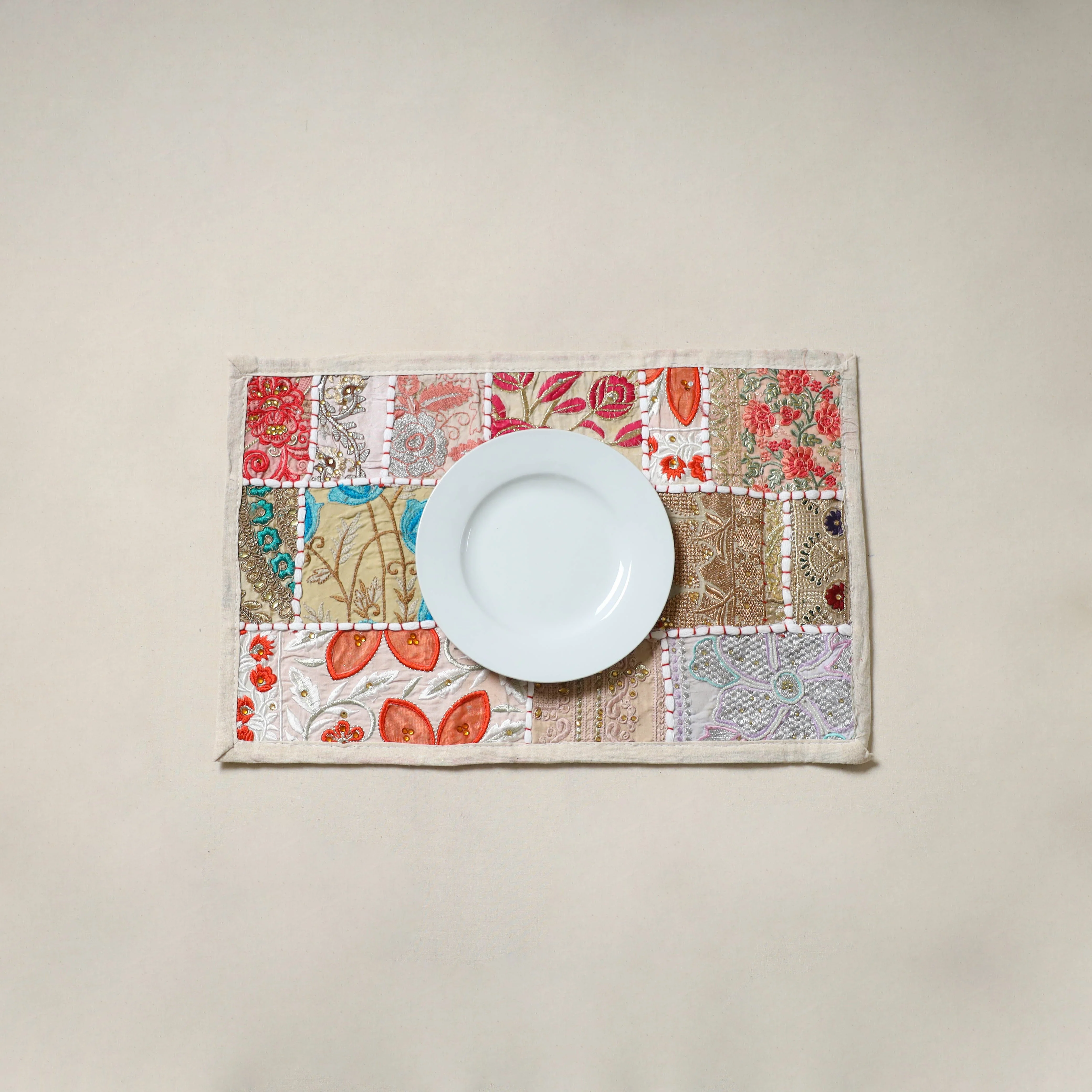 Beige - Khambadiya Patchwork Table Mat (12 x 18 in) 14 - Image 3
