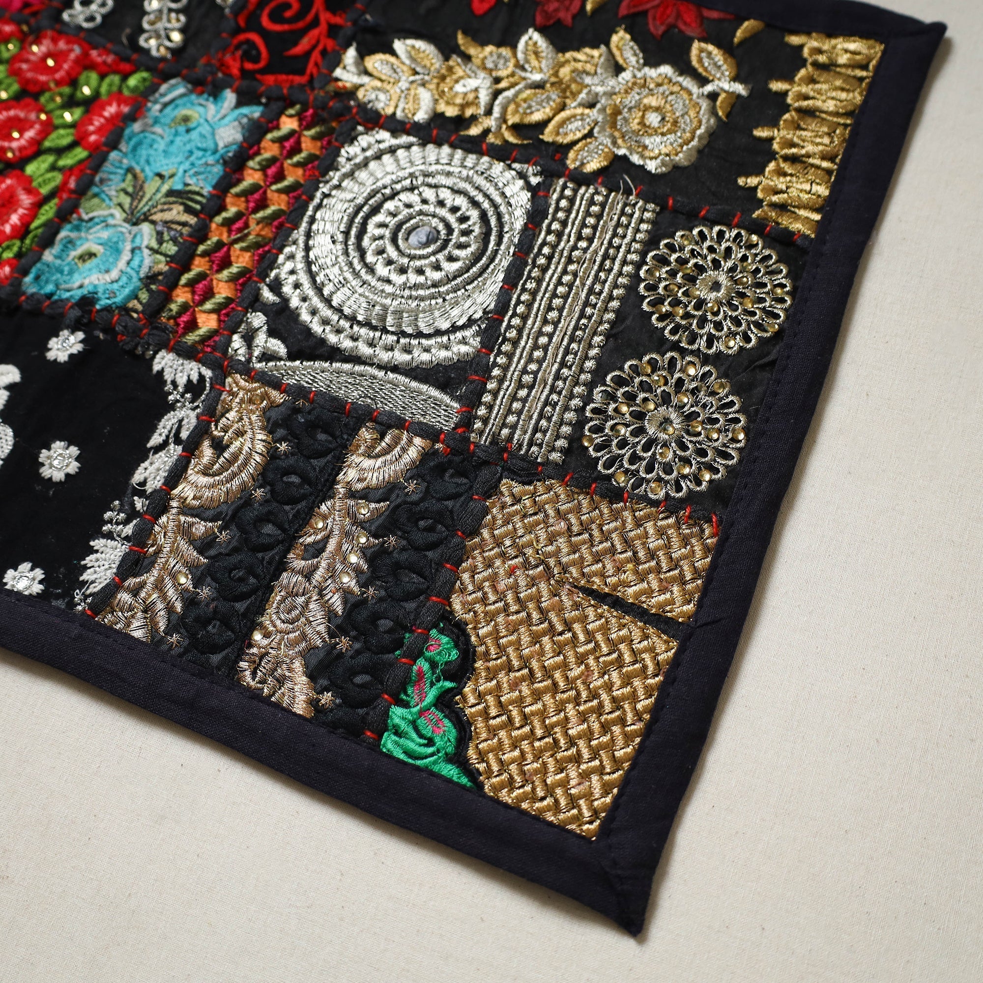 Black - Khambadiya Patchwork Table Mat (12 x 18 in) 15 - Image 2