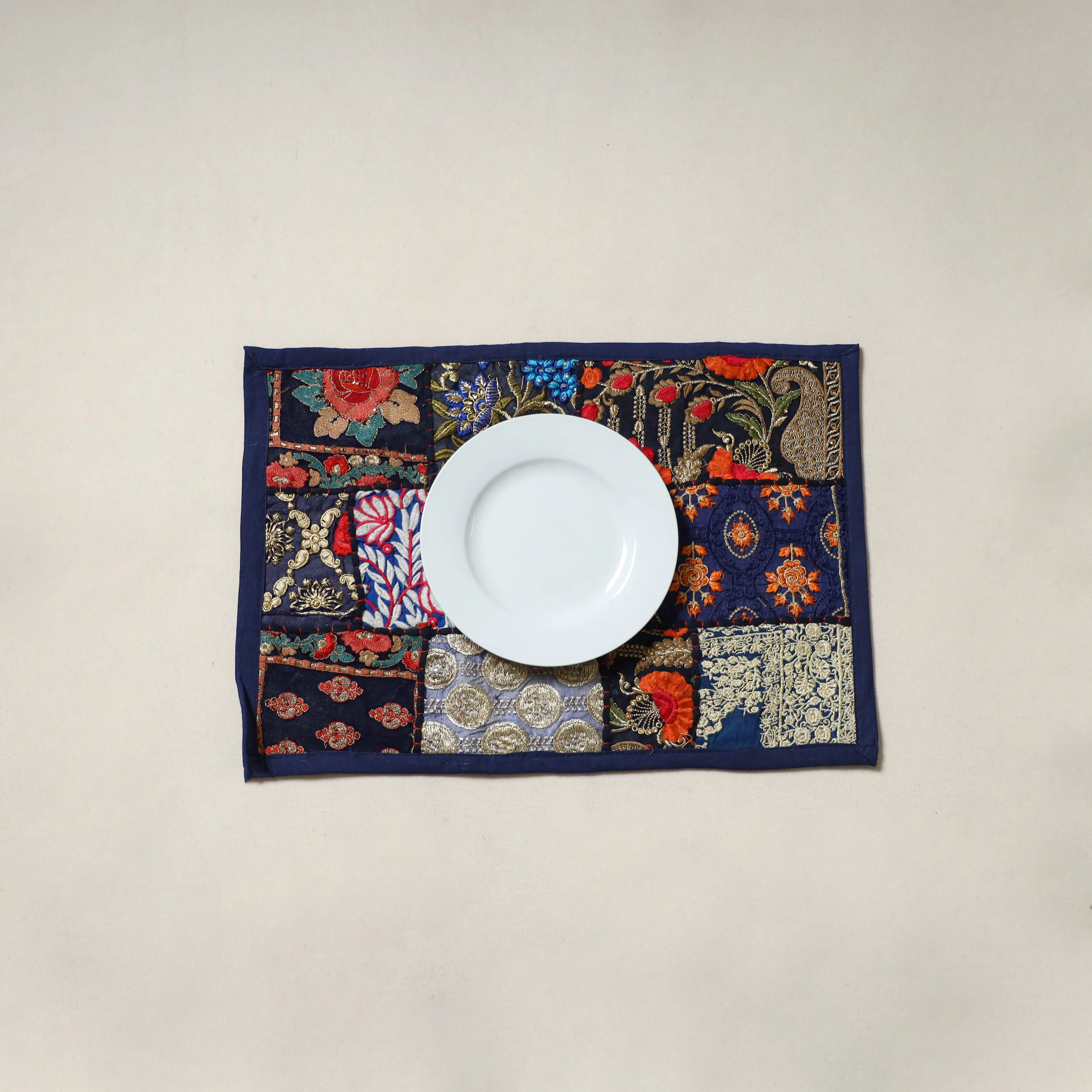 Blue - Khambadiya Patchwork Table Mat (12 x 18 in) 17 - Image 3