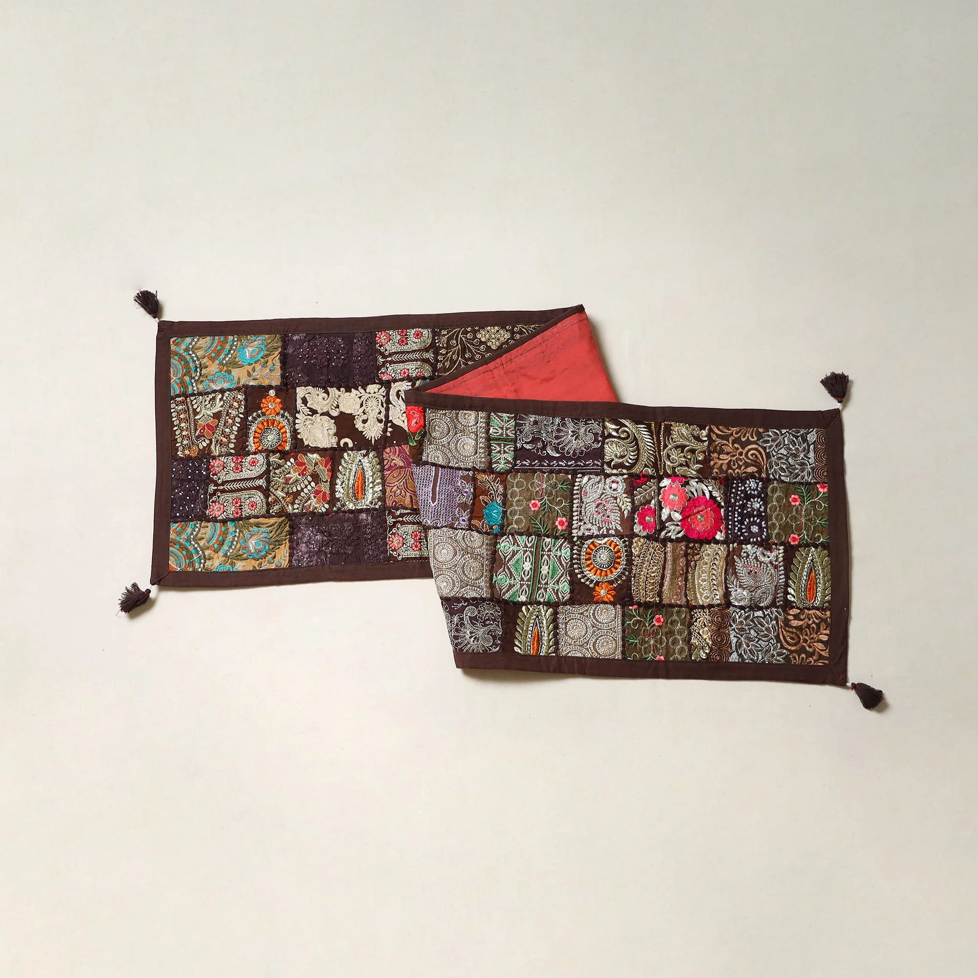 Brown - Khambadiya Patchwork Table Runner (71 x 16 in) 01