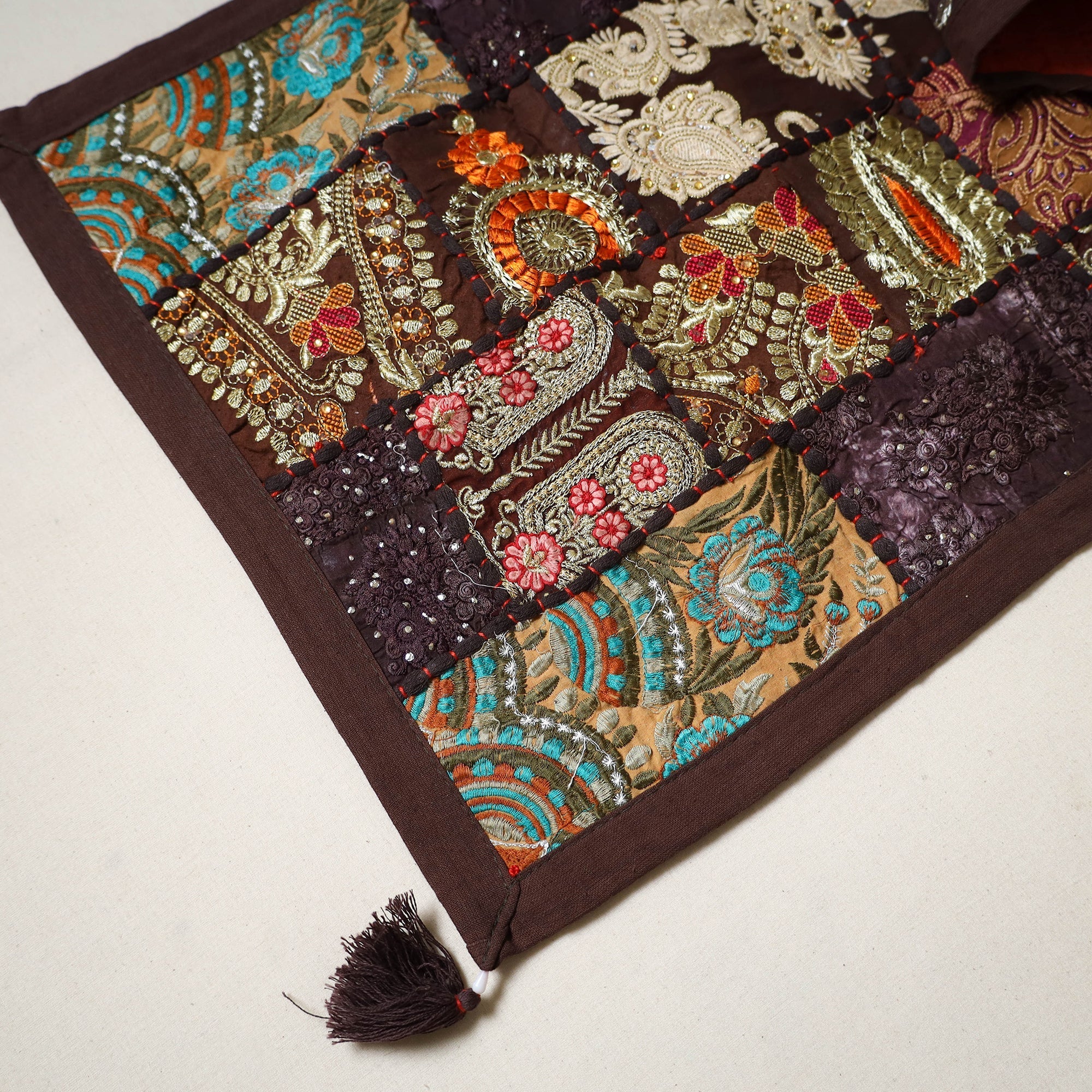 Brown - Khambadiya Patchwork Table Runner (71 x 16 in) 01 - Image 2