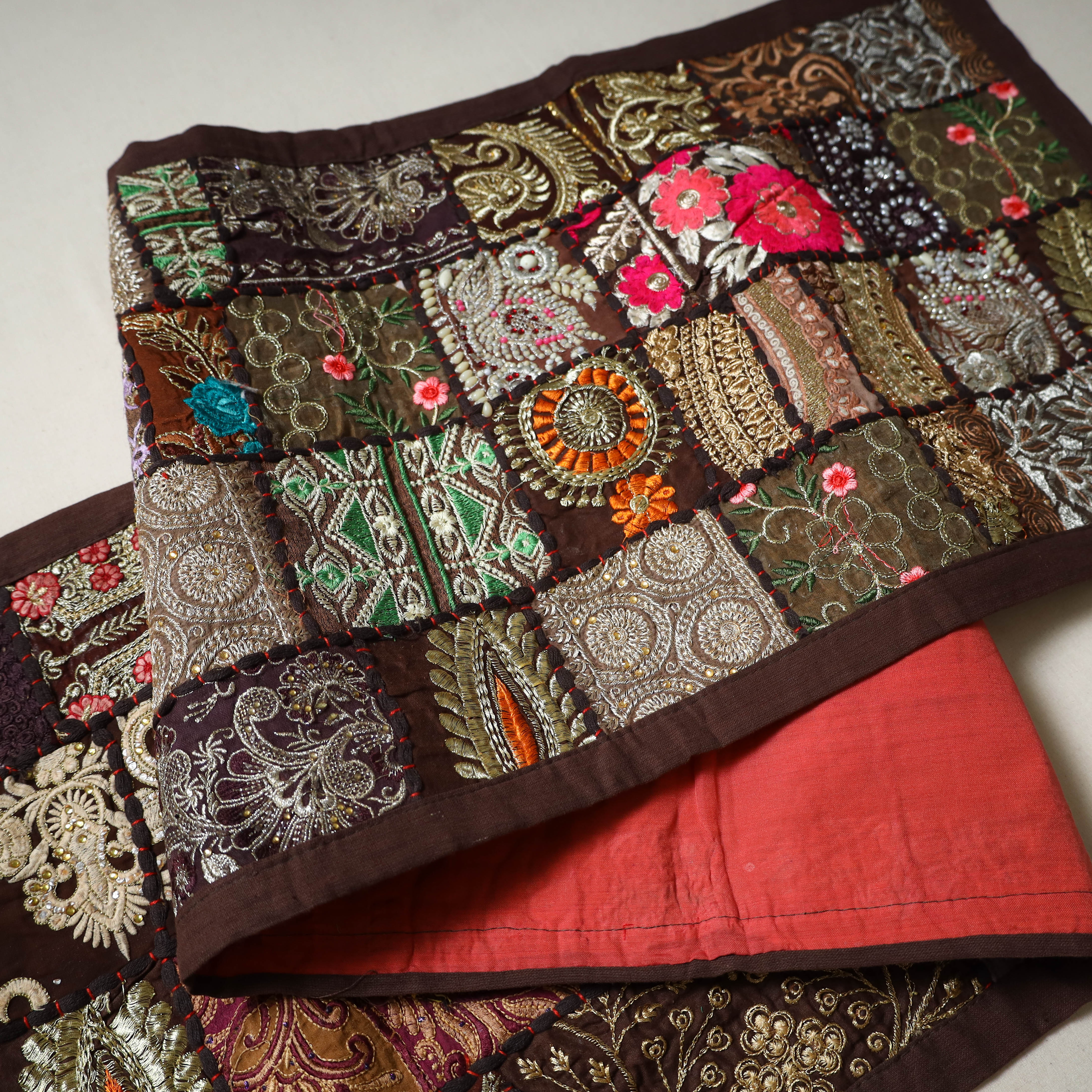 Brown - Khambadiya Patchwork Table Runner (71 x 16 in) 01 - Image 3