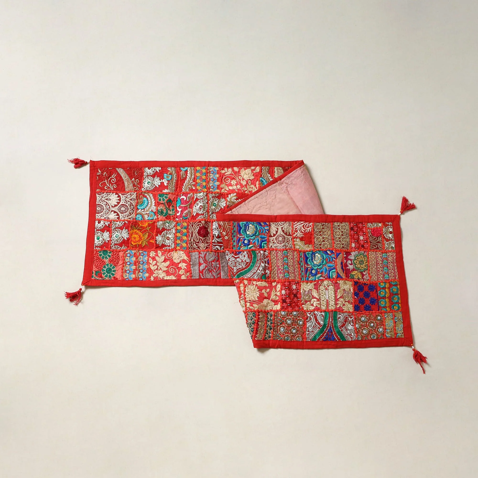 Red - Khambadiya Patchwork Table Runner (71 x 16 in) 03