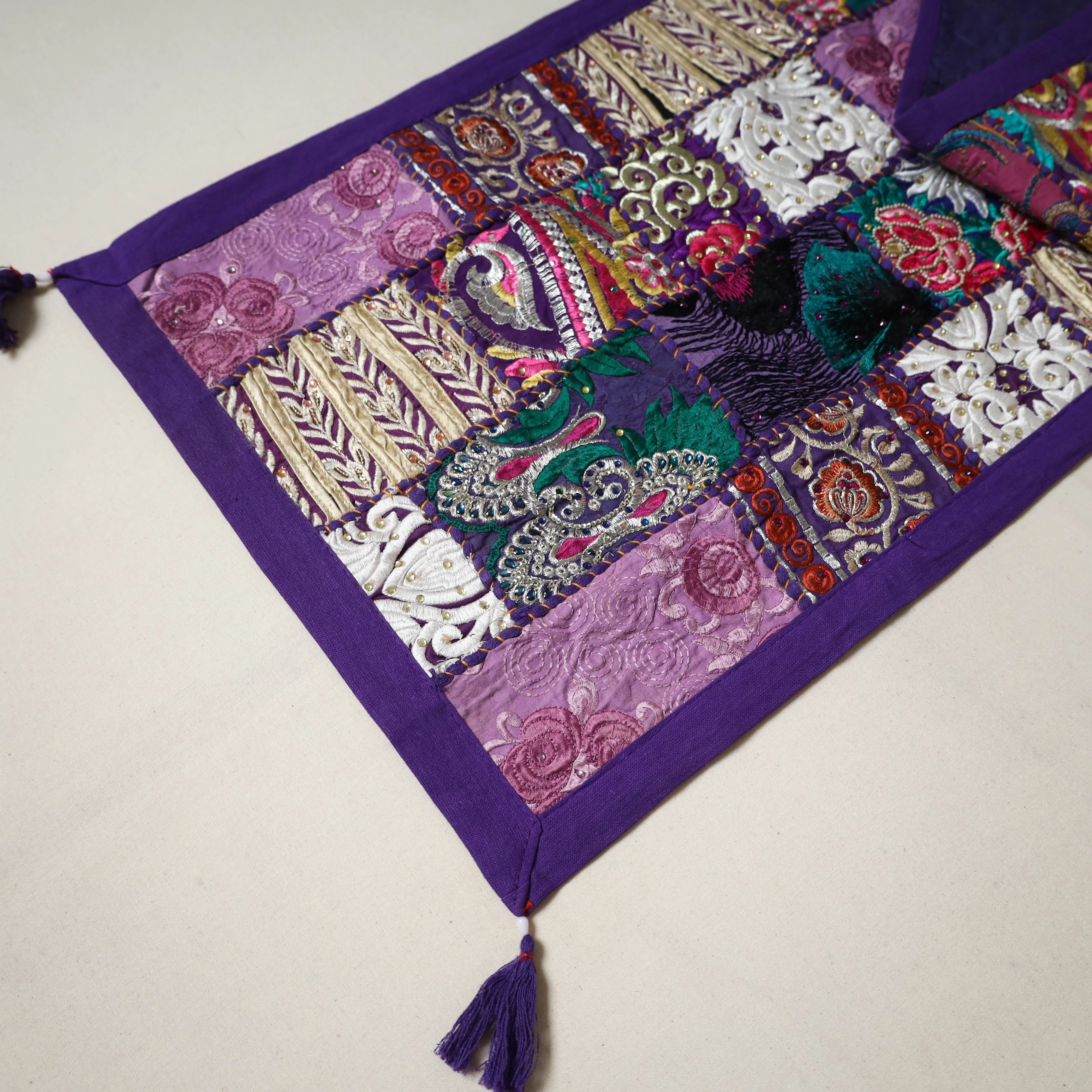 Purple - Khambadiya Patchwork Table Runner (71 x 16 in) 04 - Image 2