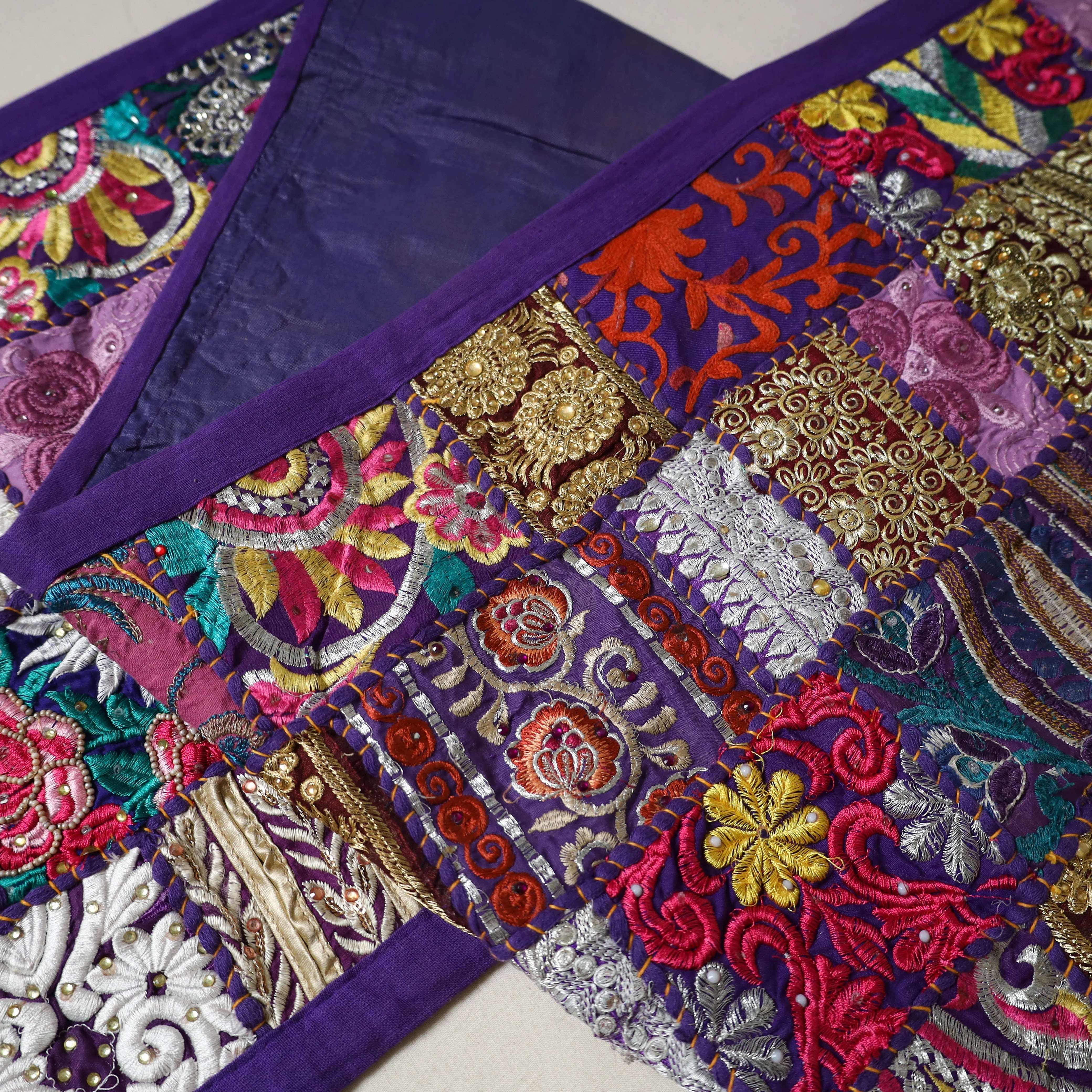 Purple - Khambadiya Patchwork Table Runner (71 x 16 in) 04 - Image 3