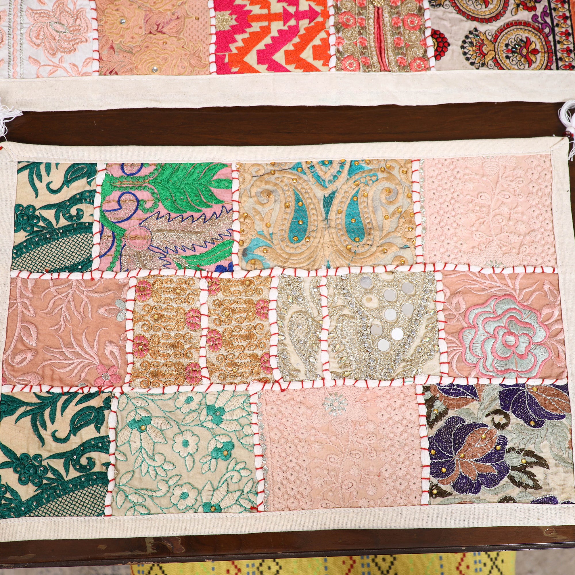 Khambadiya Patchwork Table Runner Set (Set of 7) 07 - Image 4