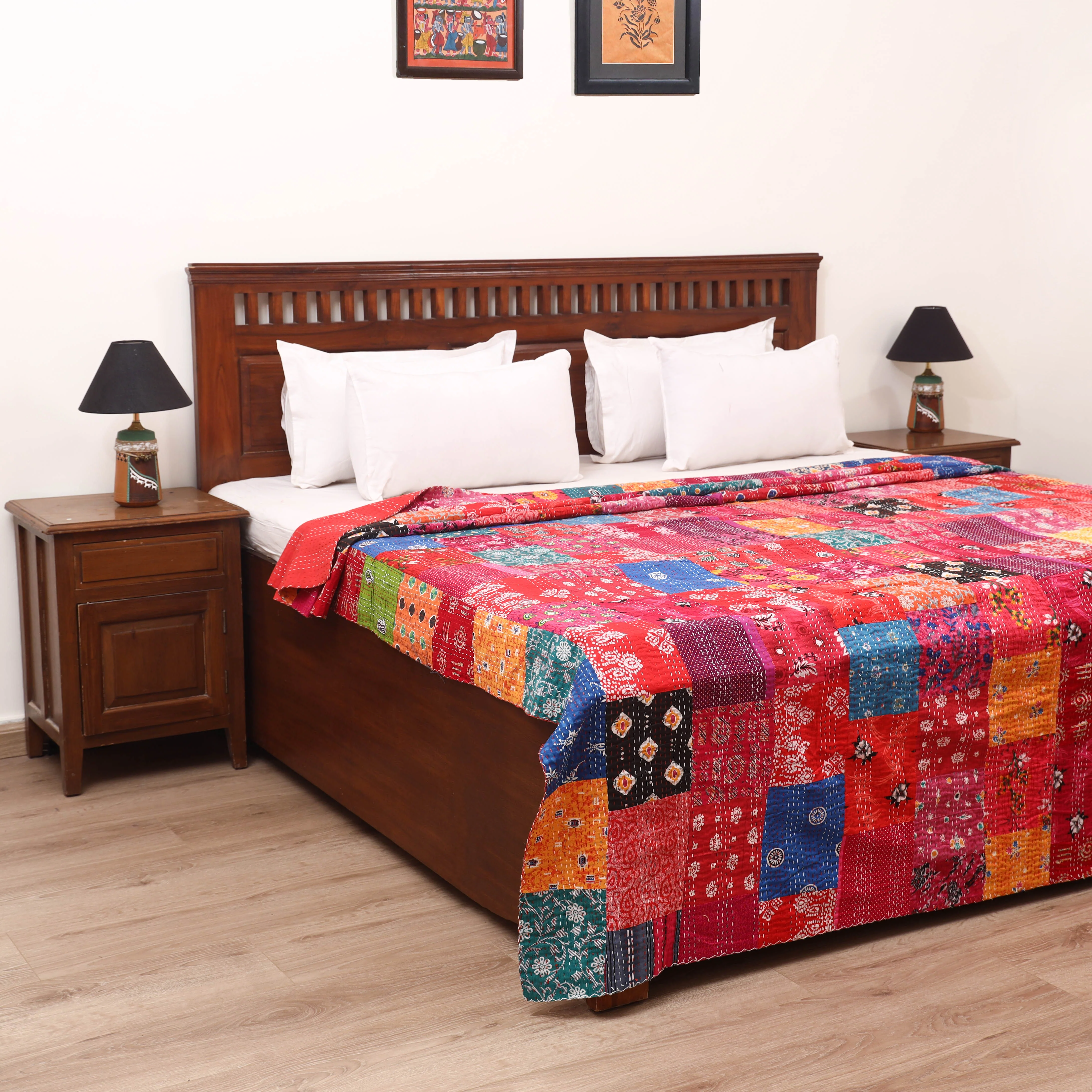 Red - Khambadiya Tagai Patchwork Quilt / Gudri / Blanket 05