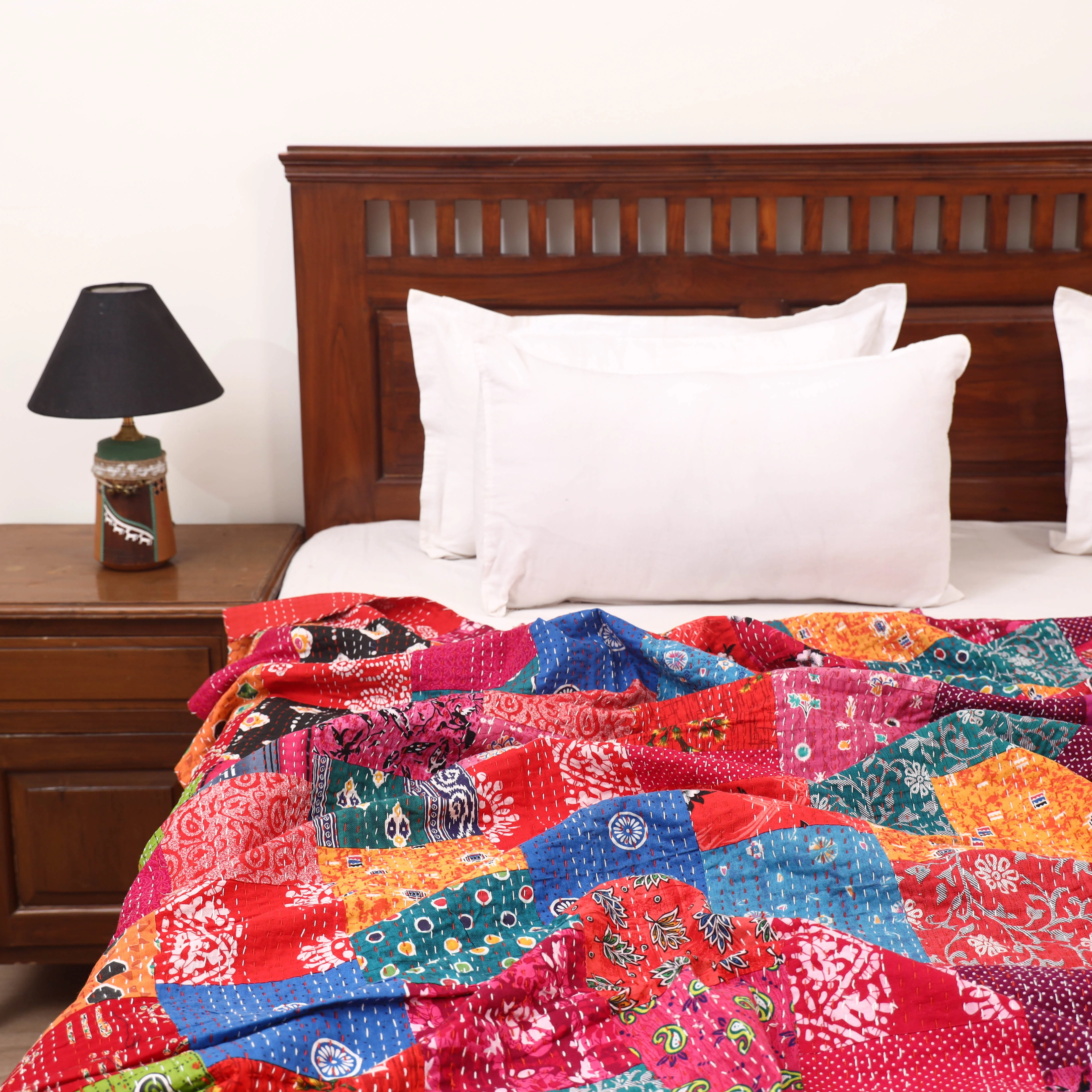 Red - Khambadiya Tagai Patchwork Quilt / Gudri / Blanket 05 - Image 2