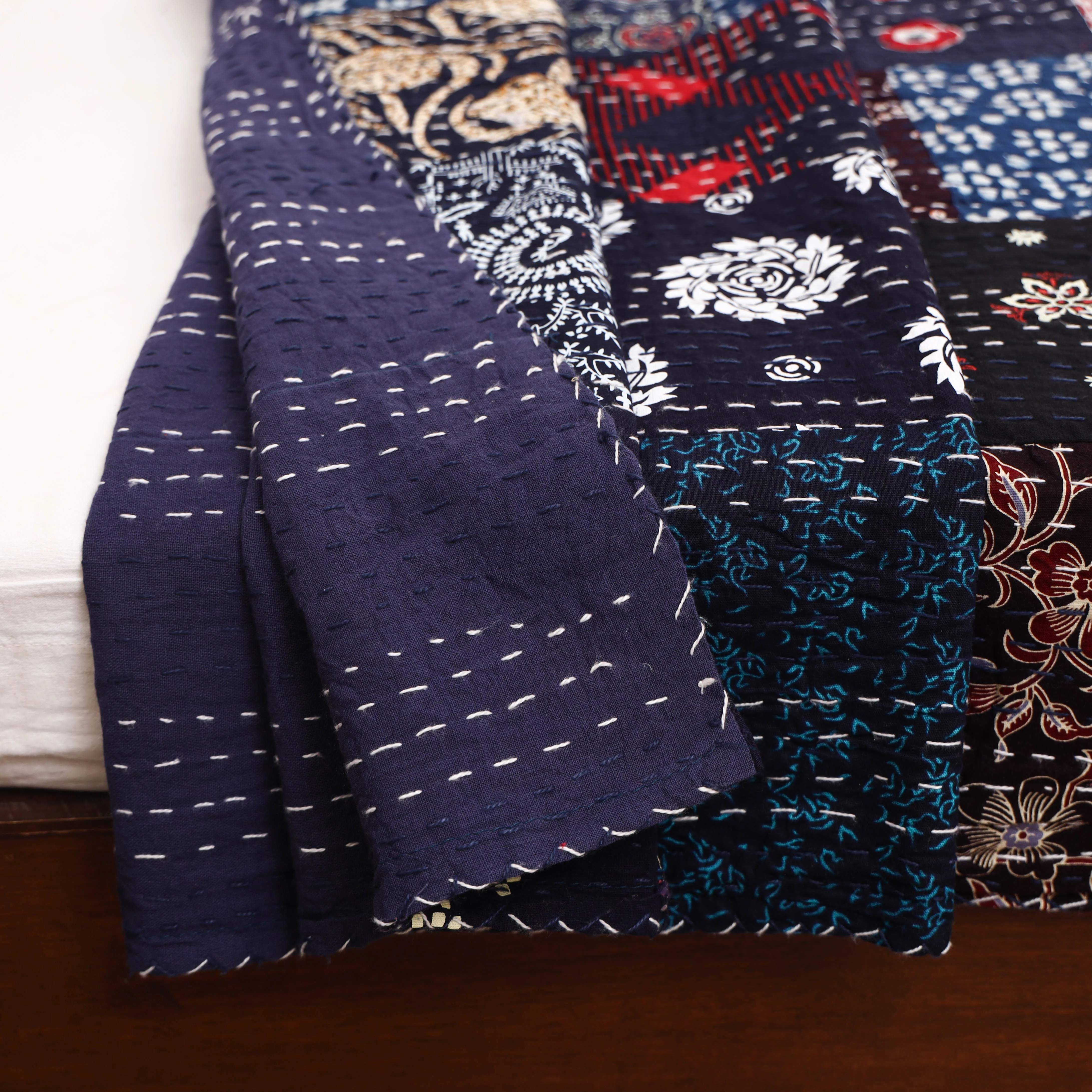 Blue - Khambadiya Tagai Patchwork Quilt / Gudri / Blanket 12 - Image 4