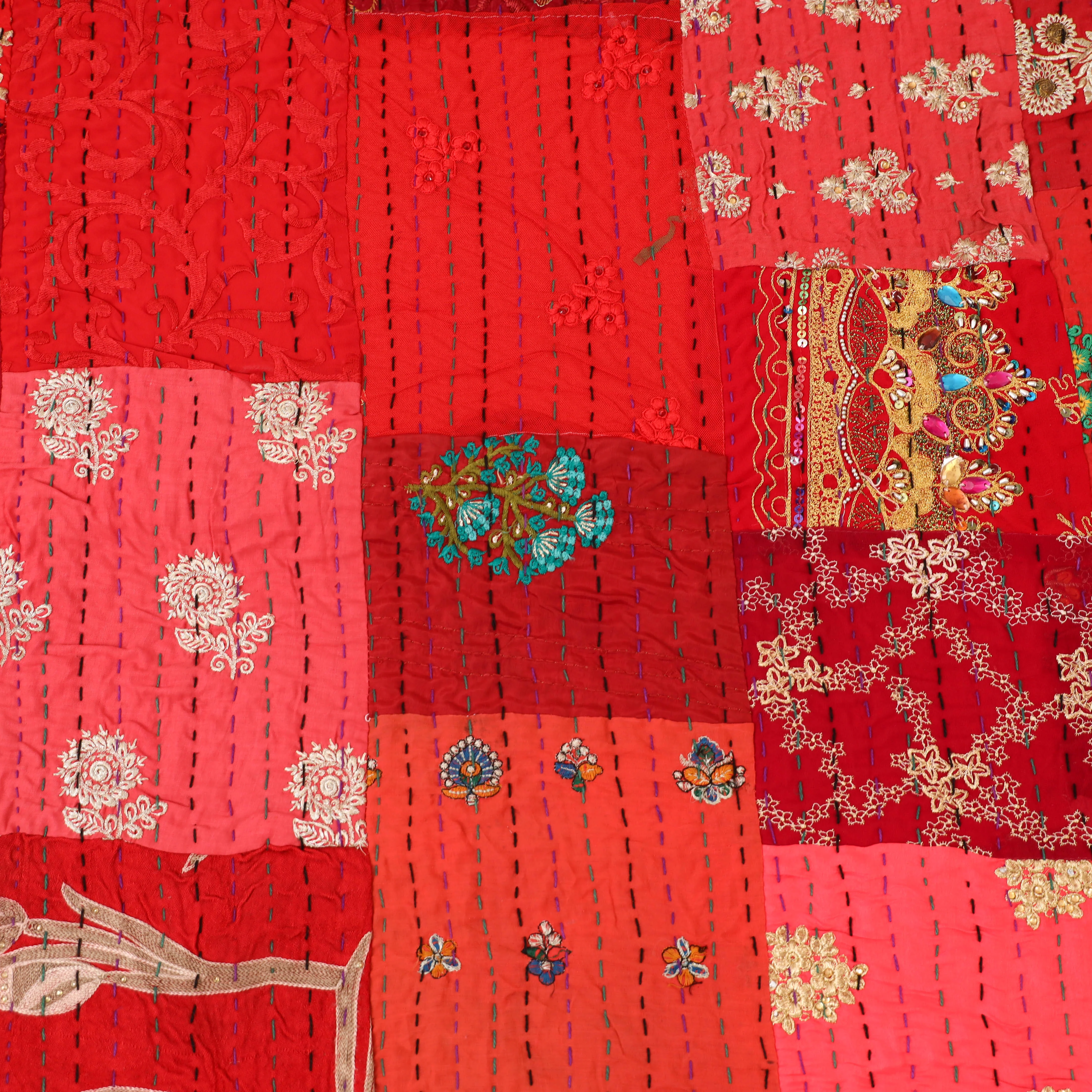 Red - Khambadiya Tagai Patchwork Quilt / Gudri / Blanket 22 - Image 5