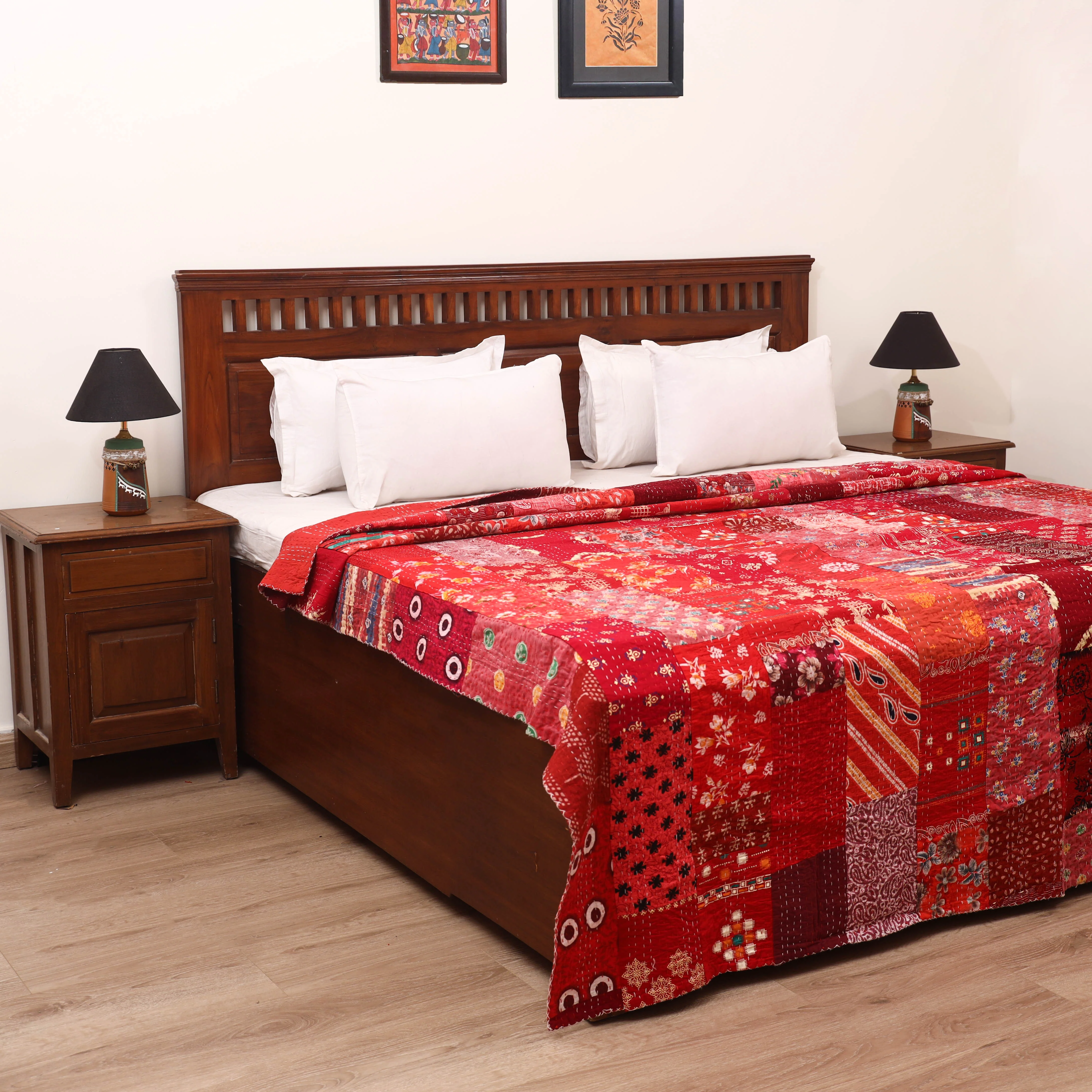 Red - Khambadiya Tagai Patchwork Quilt / Gudri / Blanket 23