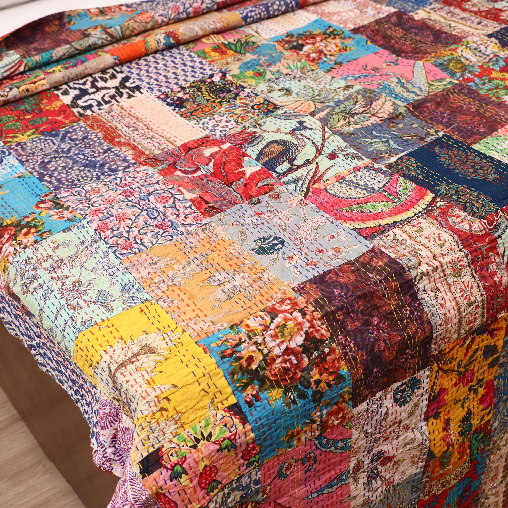 Multicolor - Khambadiya Tagai Patchwork Quilt / Gudri / Blanket 27 - Image 3