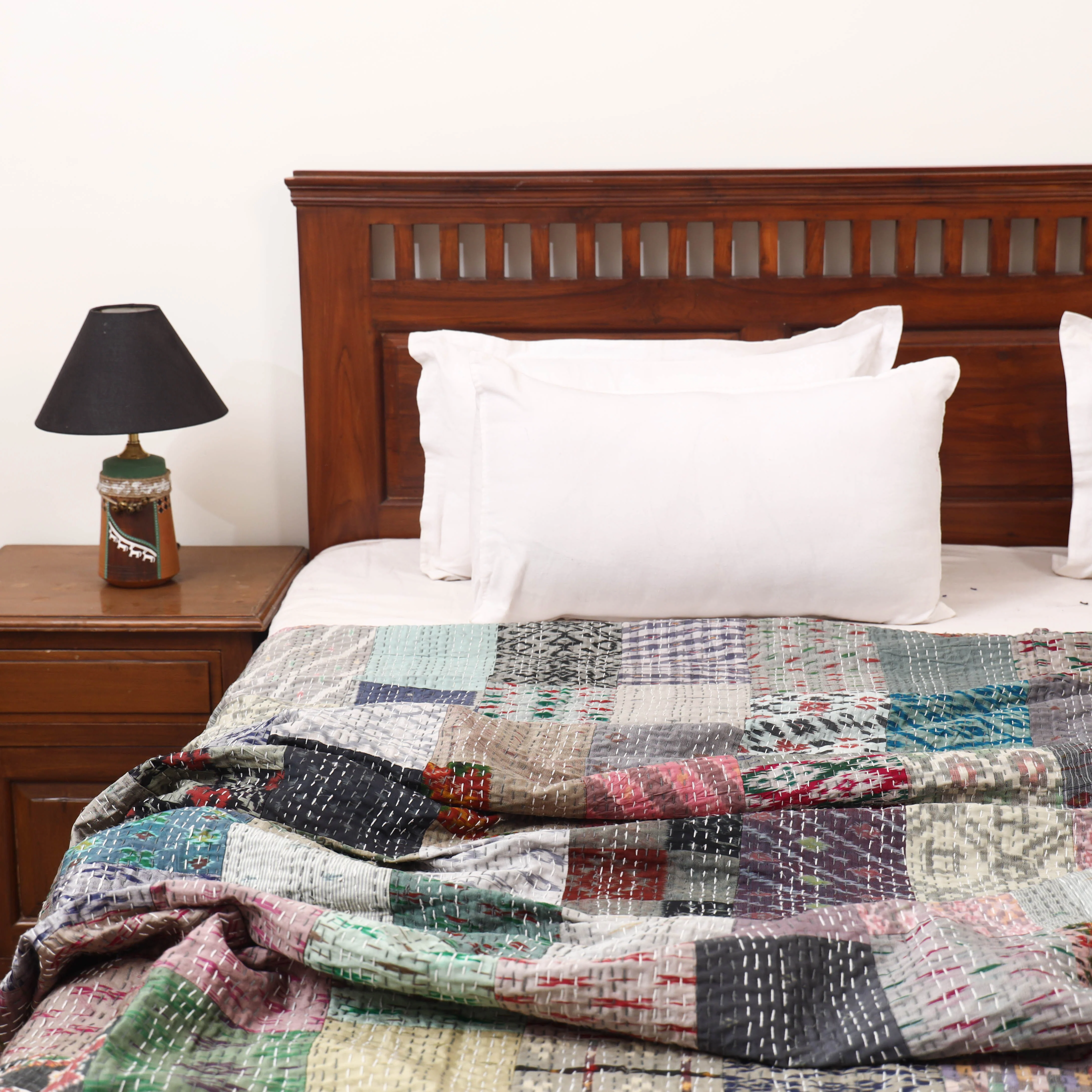 Grey - Khambadiya Tagai Patchwork Quilt / Gudri / Blanket 29 - Image 2